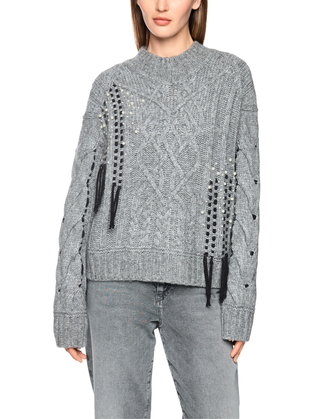 Zopfstrick-Pullover mit Details