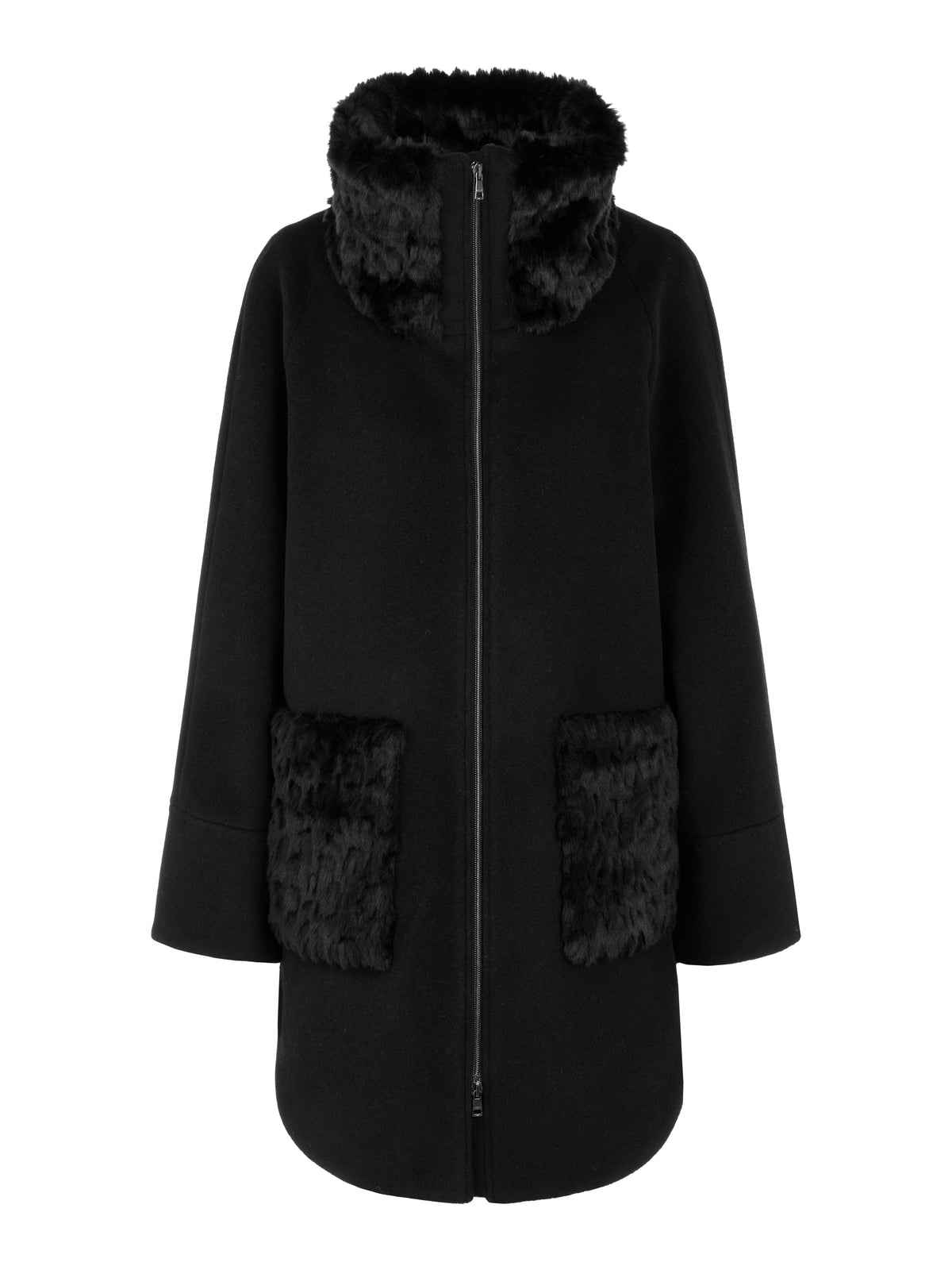 Alpakamix-Mantel mit Fake Fur