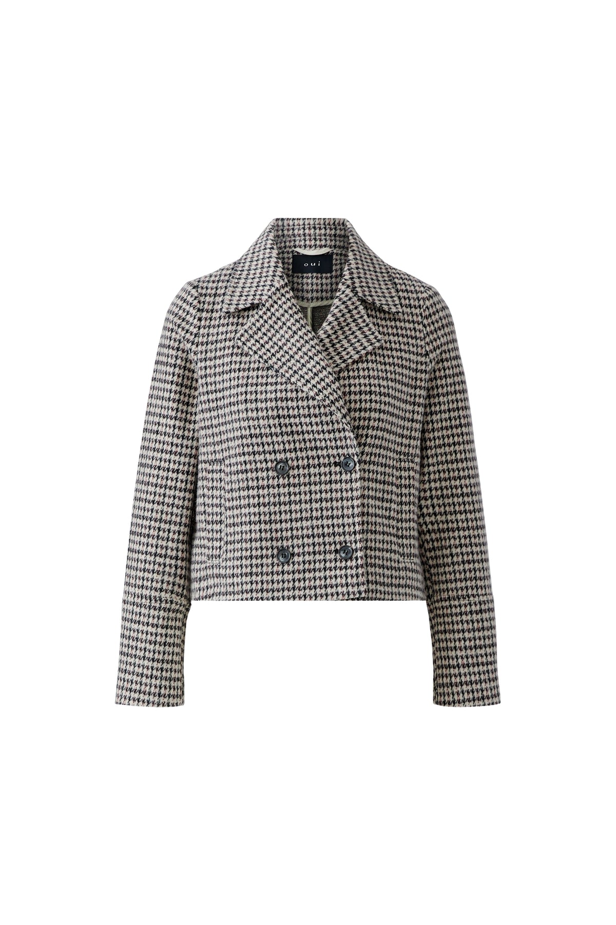 Jersey-Doppelreiherjacke mit Pepita Jacquard