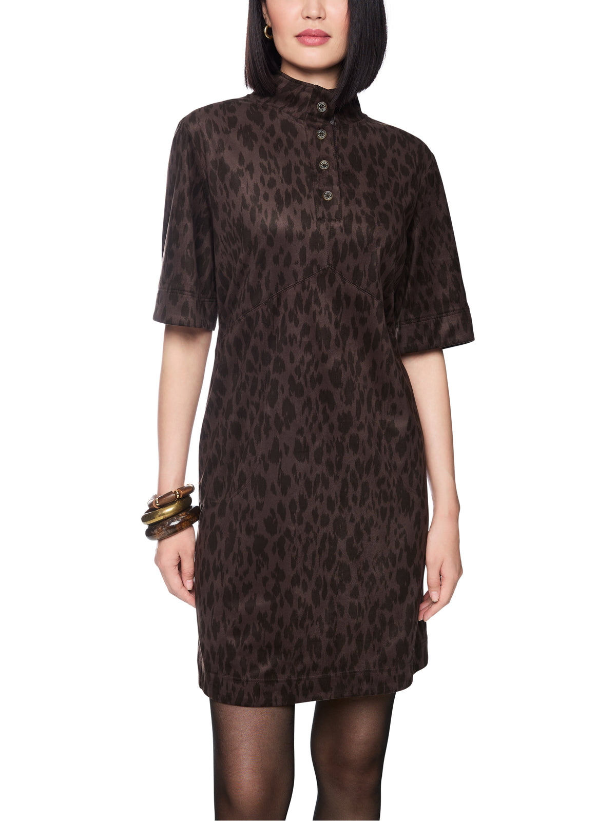 Kleid in Fake-Velours mit Leo-Look