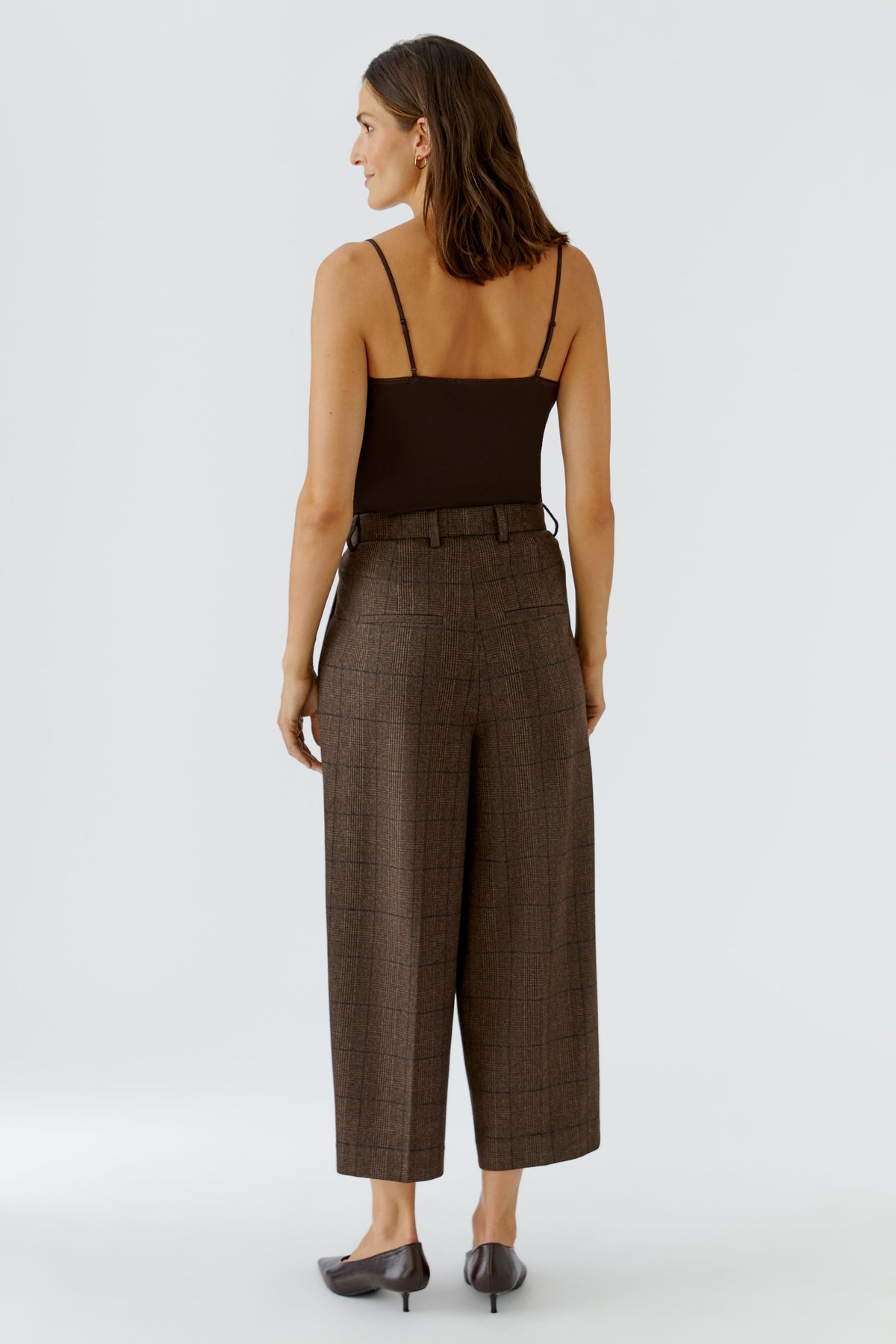 Bundfaltenhose in Braun kariert