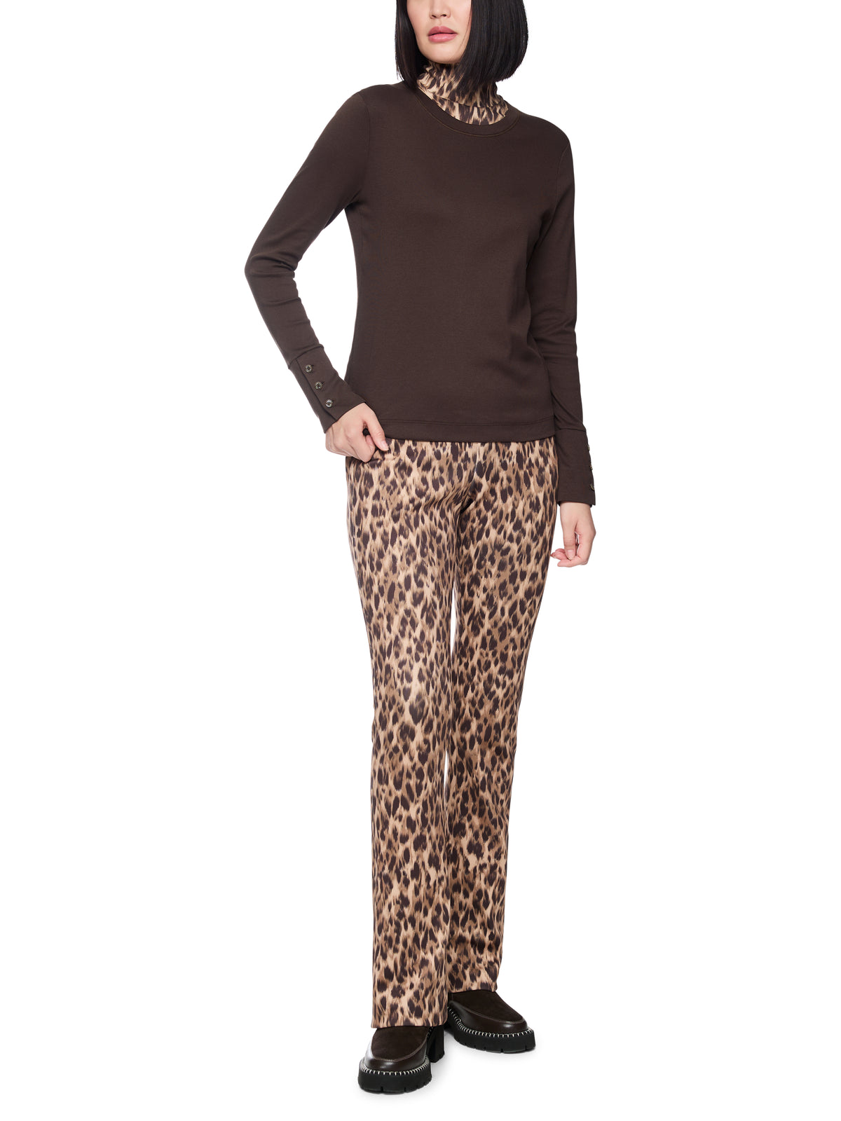 Langarm Rippshirt mit Leo-Rollkragen