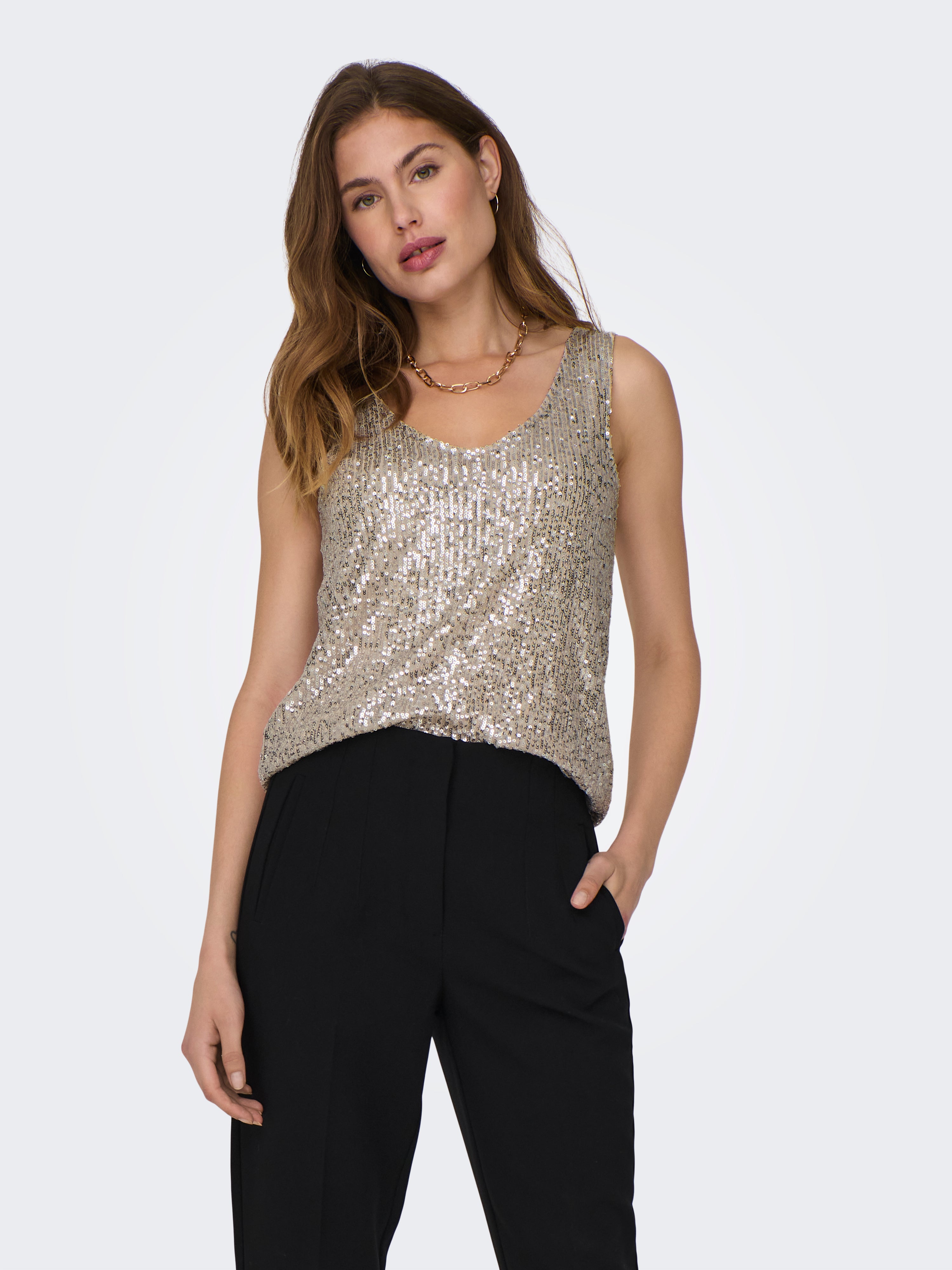 ONLANA S/L V-NECK SEQUINS TOP JRS