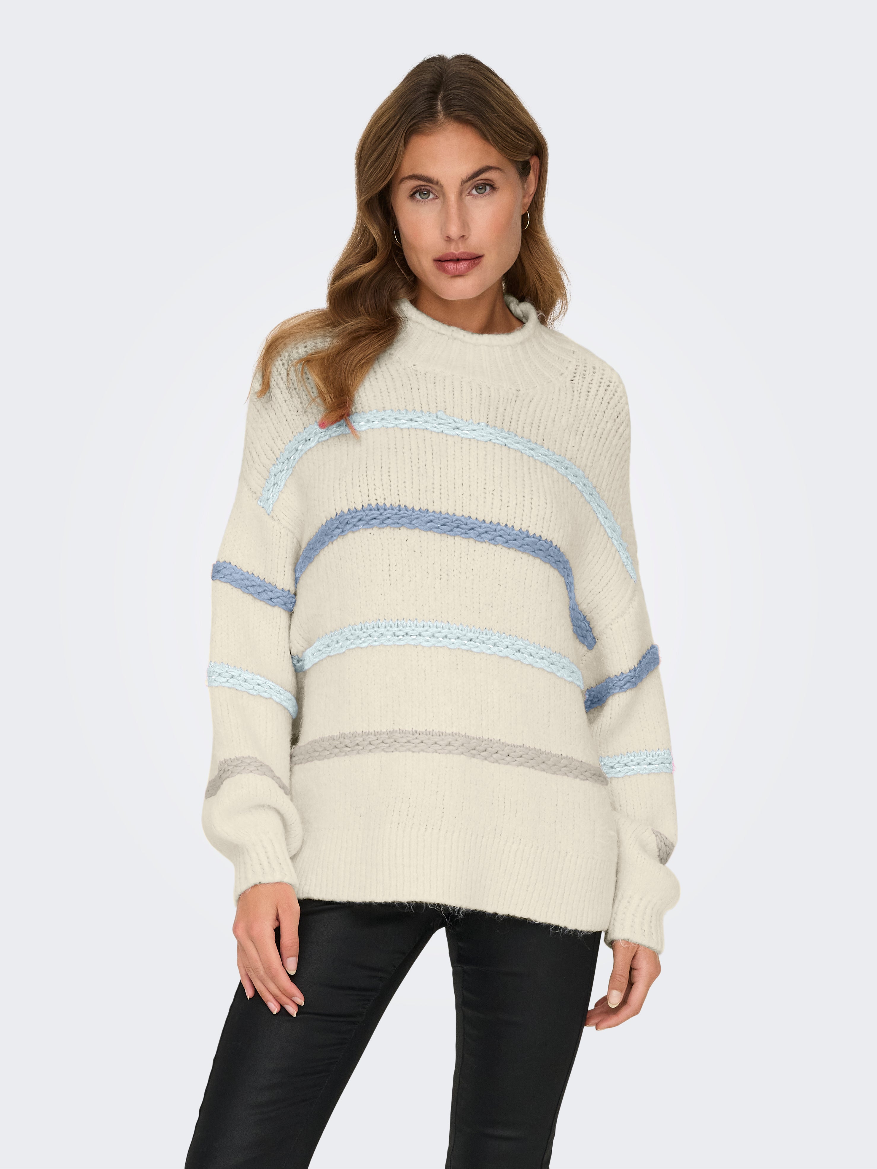 ONLMY LS STRIPE HIGH NECK KNT