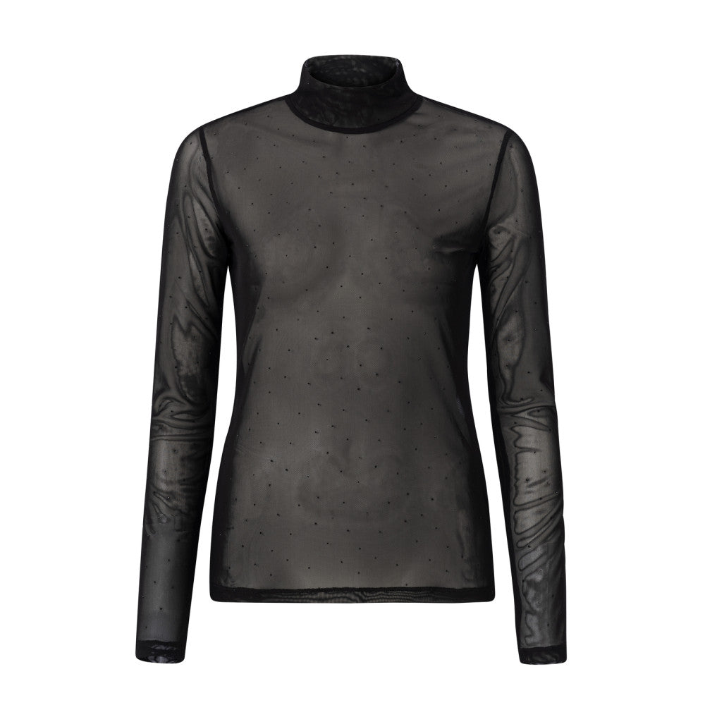 High neck mesh top with rhines