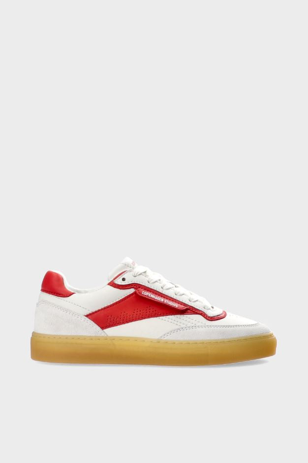 leather mix white/red