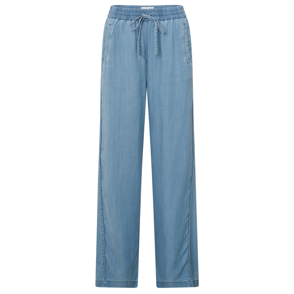 Chambray wide leg trousers wit