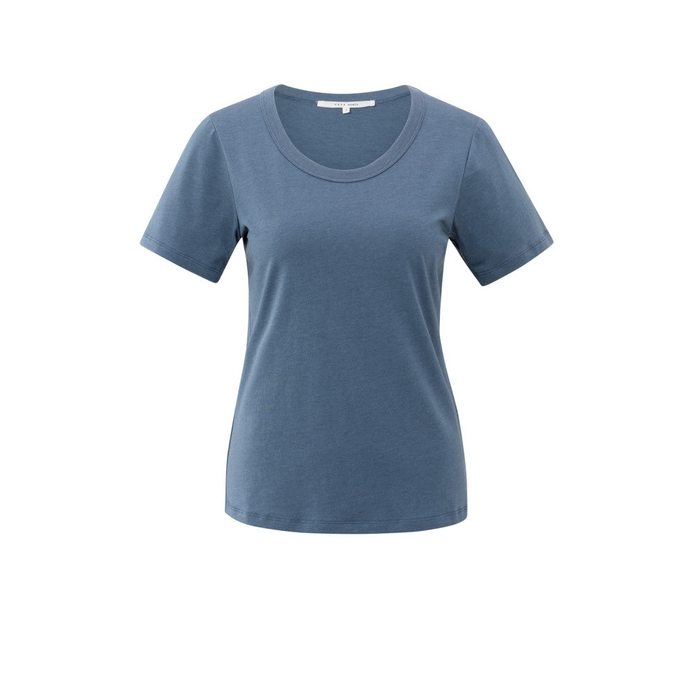 Yaya T-Shirt mit Rippung am Rundhalsausschnitt