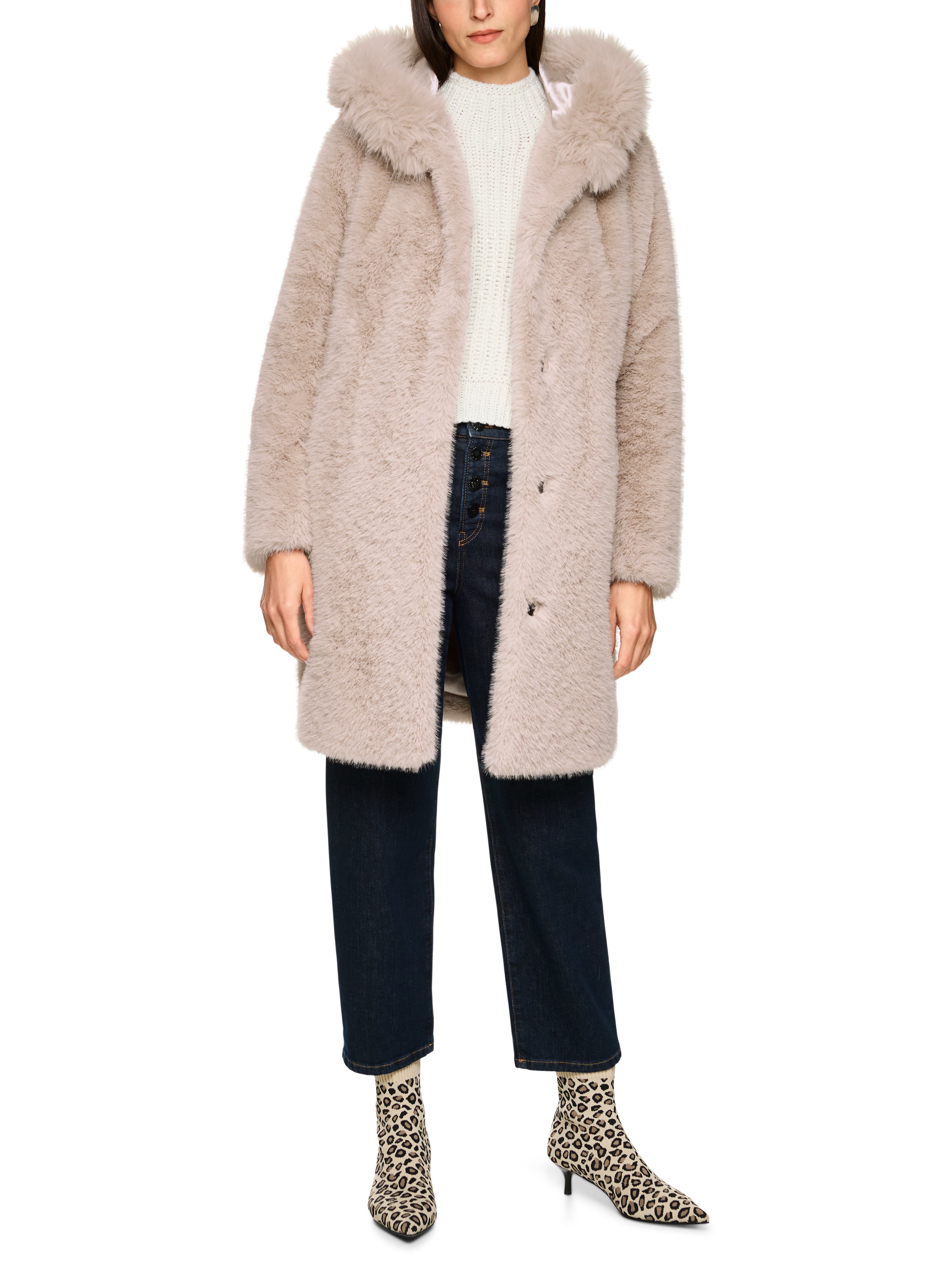 Marc Cain Mantel aus Fake Fur mit Kapuze