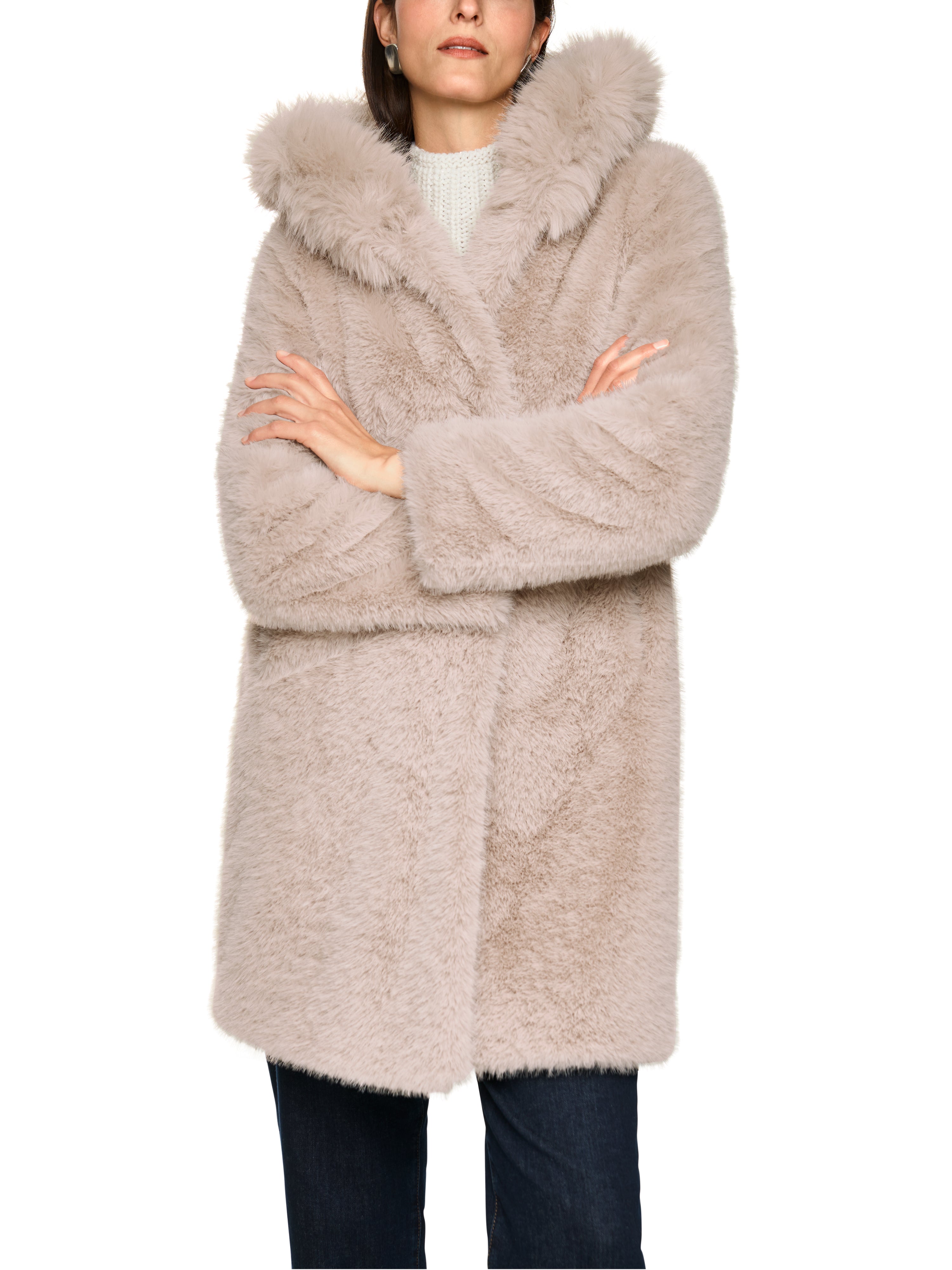 Marc Cain Mantel aus Fake Fur mit Kapuze