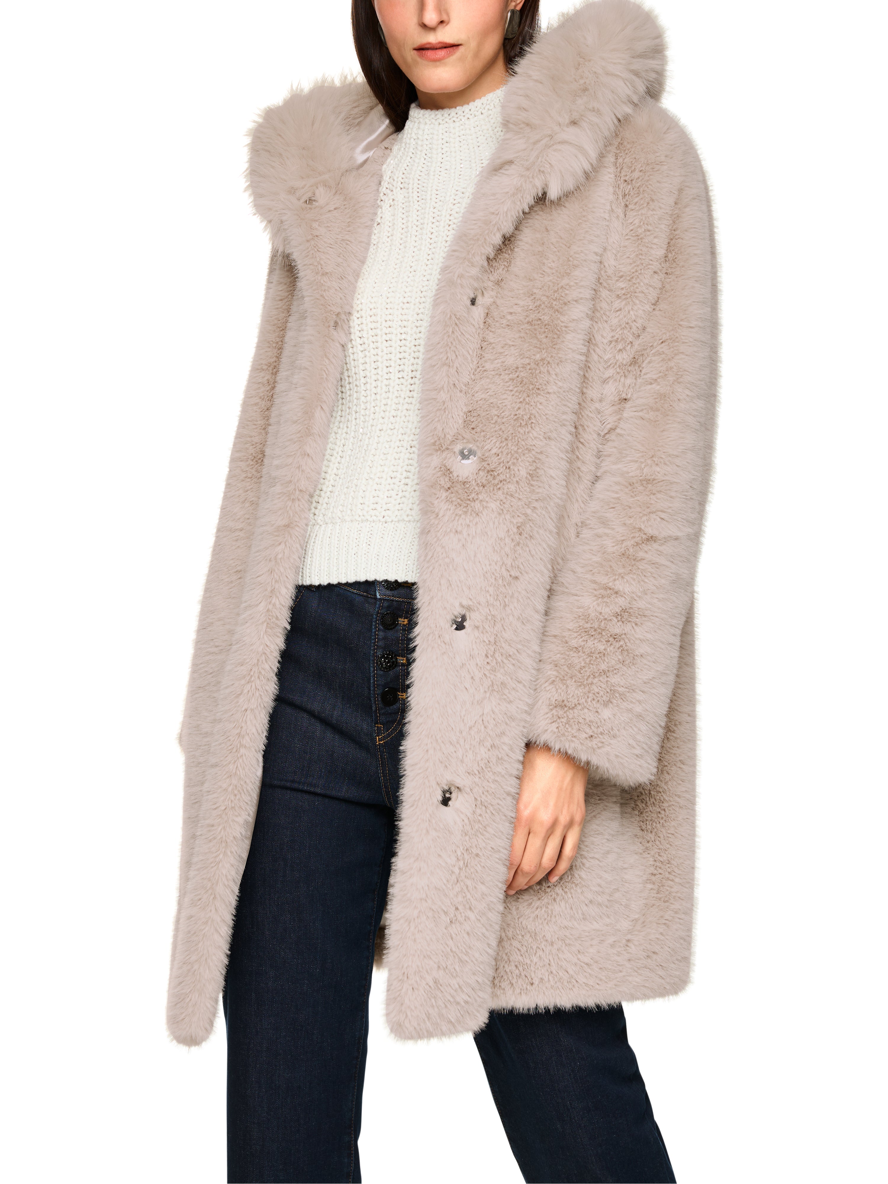 Marc Cain Mantel aus Fake Fur mit Kapuze