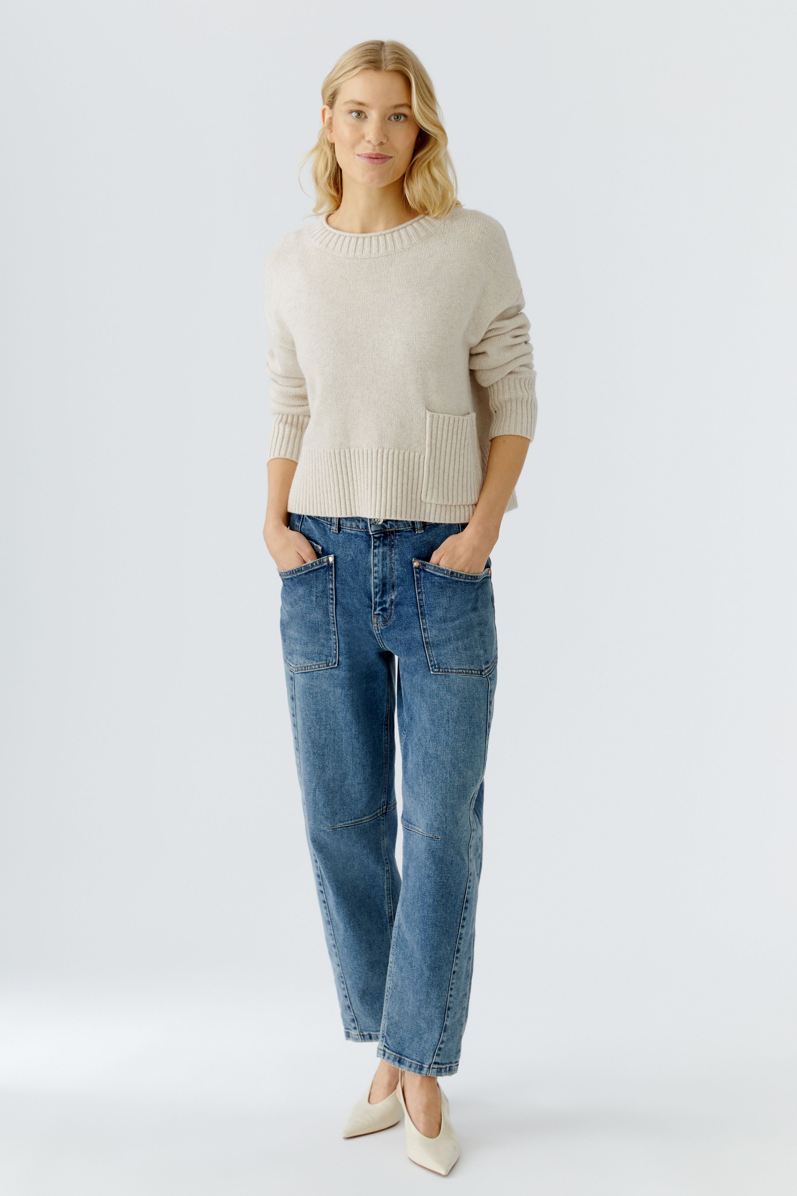 OUI Lässiger Pullover mit Rundhalsausschnitt und schmaler Rollkante