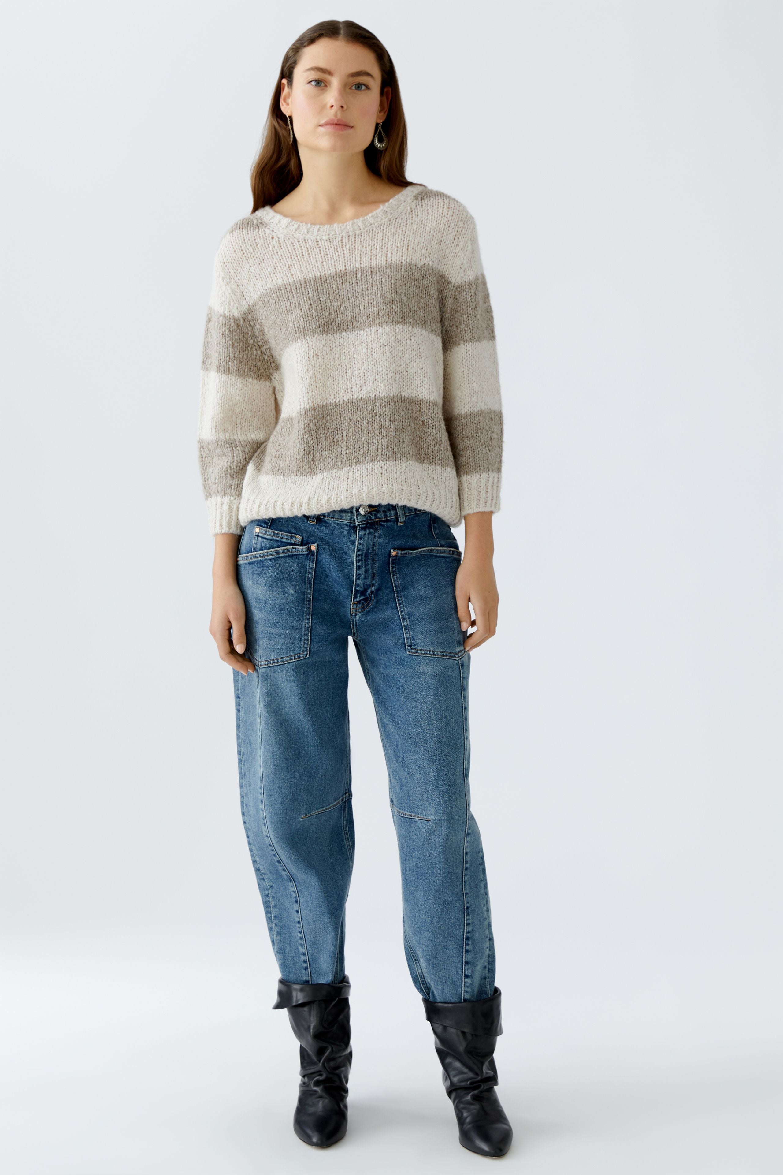 OUI Kuschelpullover ESMY mit verkürztem Arm - lässig in Blockstreifen