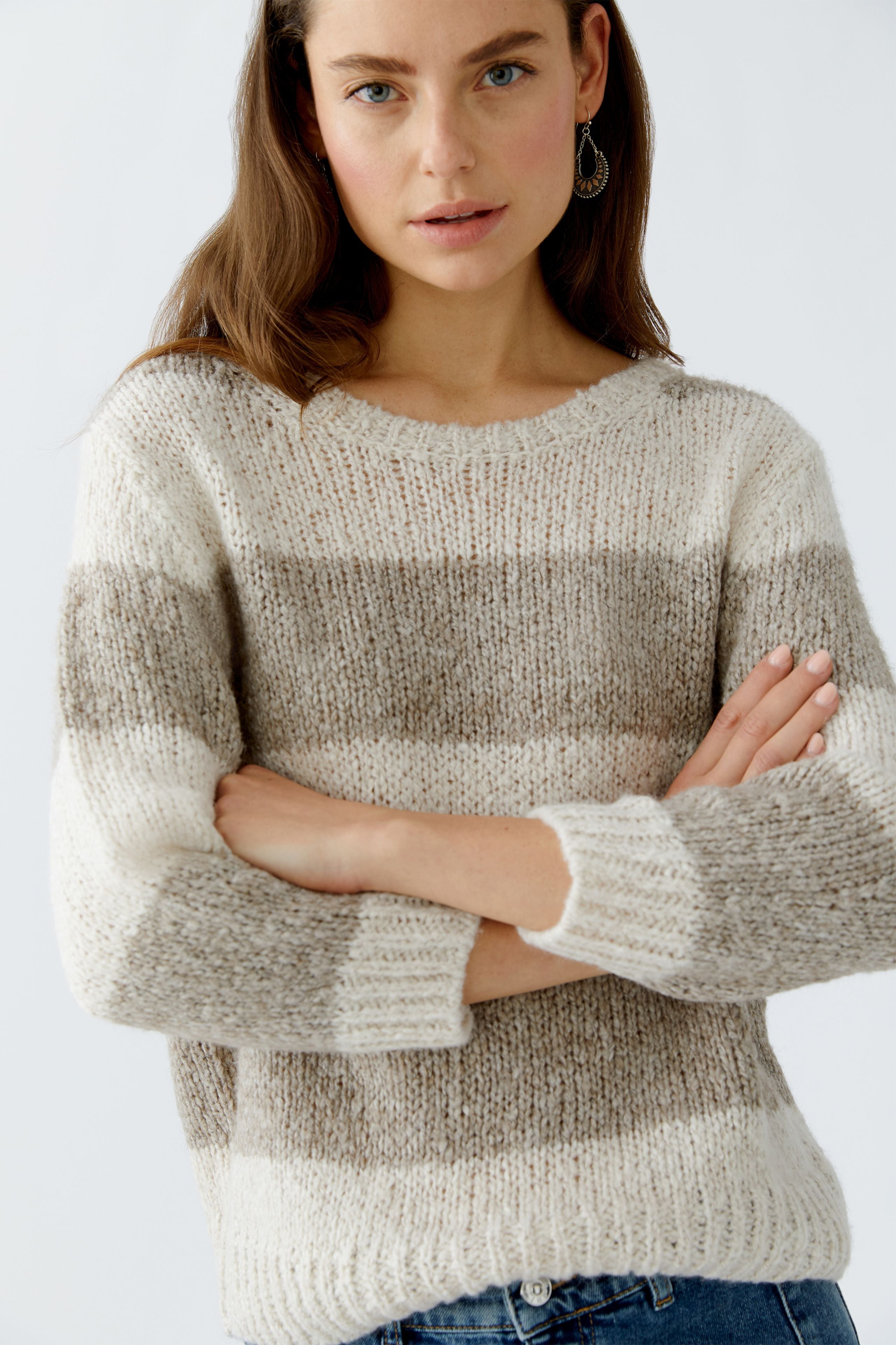 OUI Kuschelpullover ESMY mit verkürztem Arm - lässig in Blockstreifen