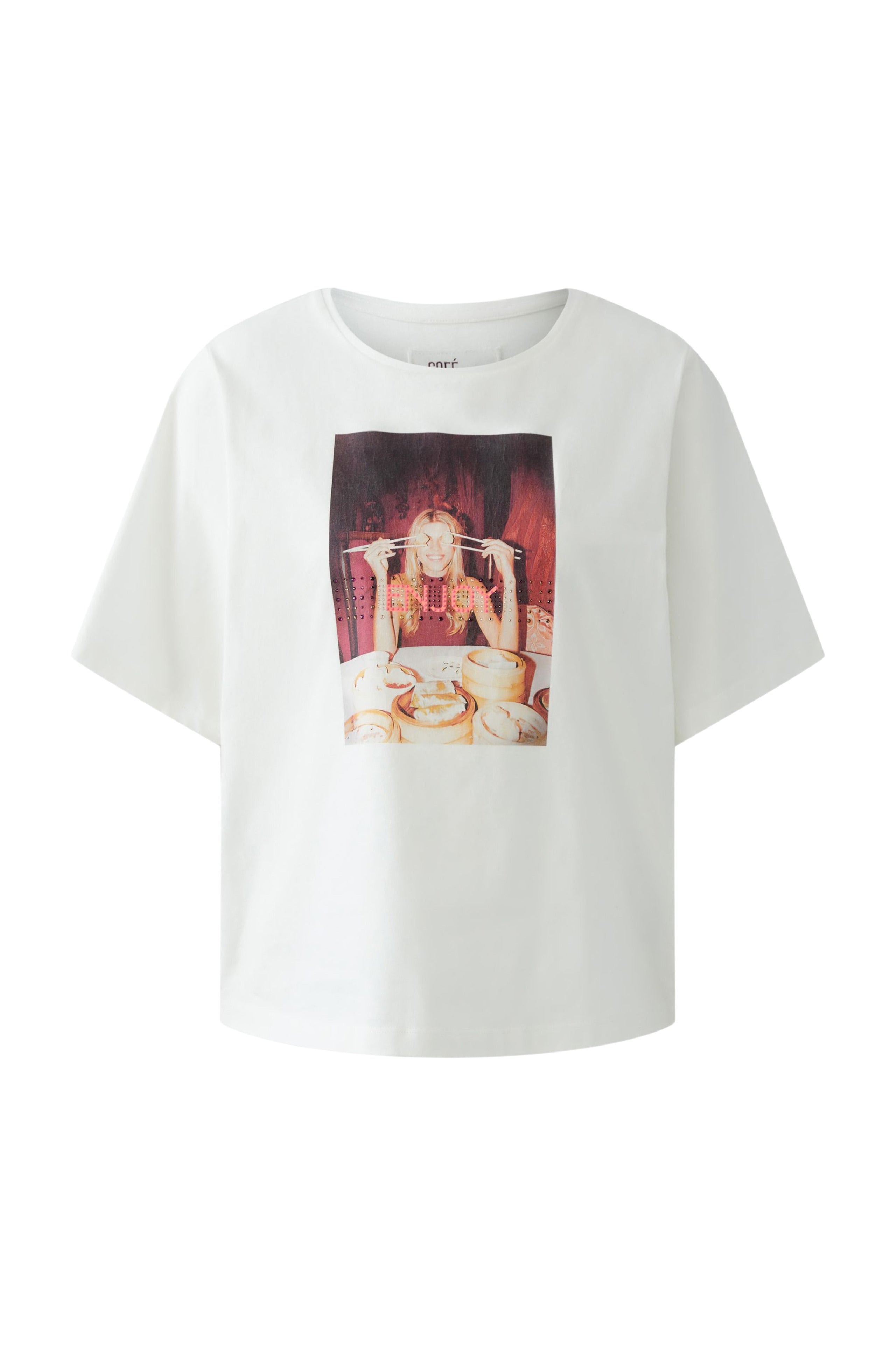 OUI T-Shirt mit Photoprint und Hotfix Steinchen
