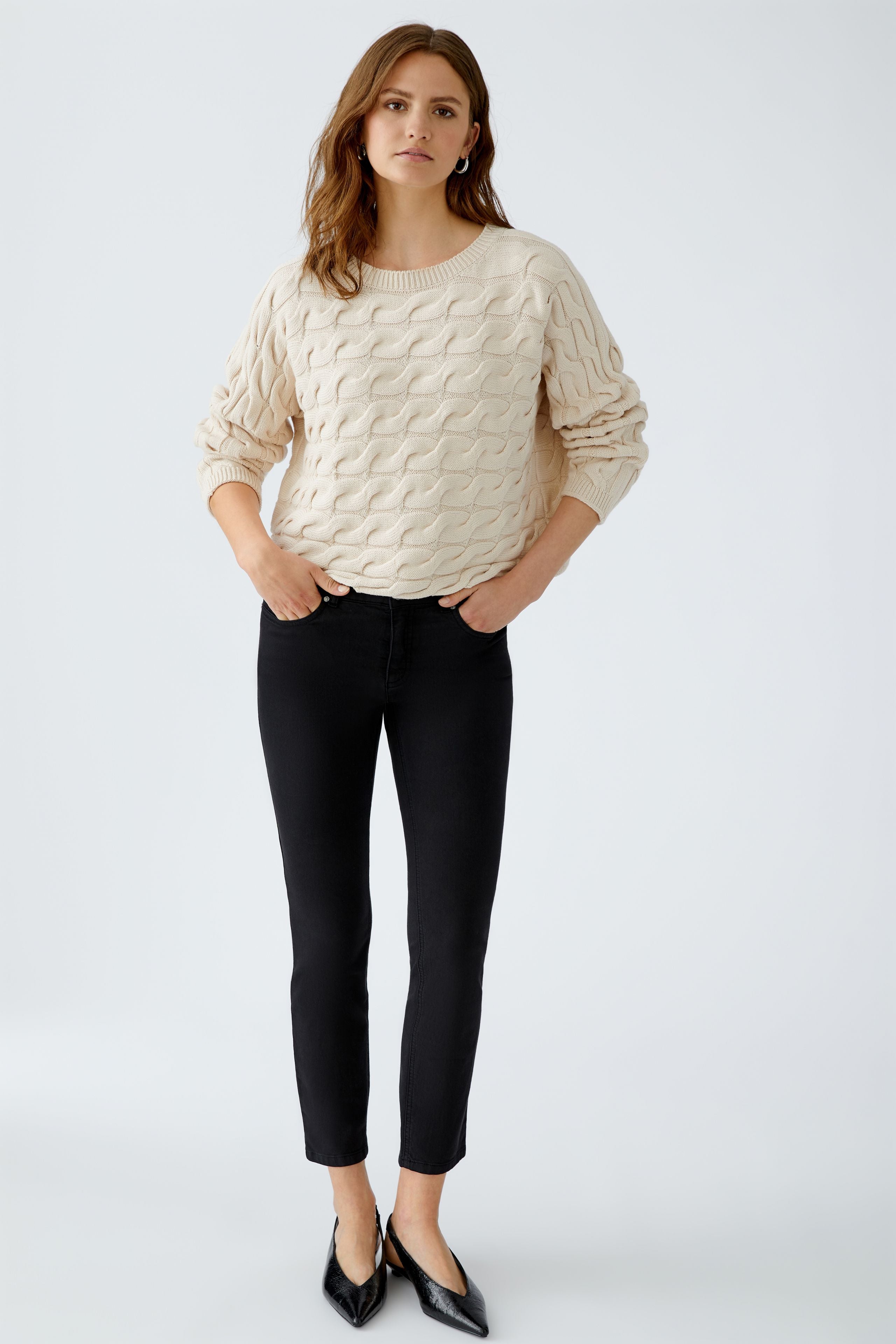 OUI SIRAH Rundhals Pullover mit Zopfmuster