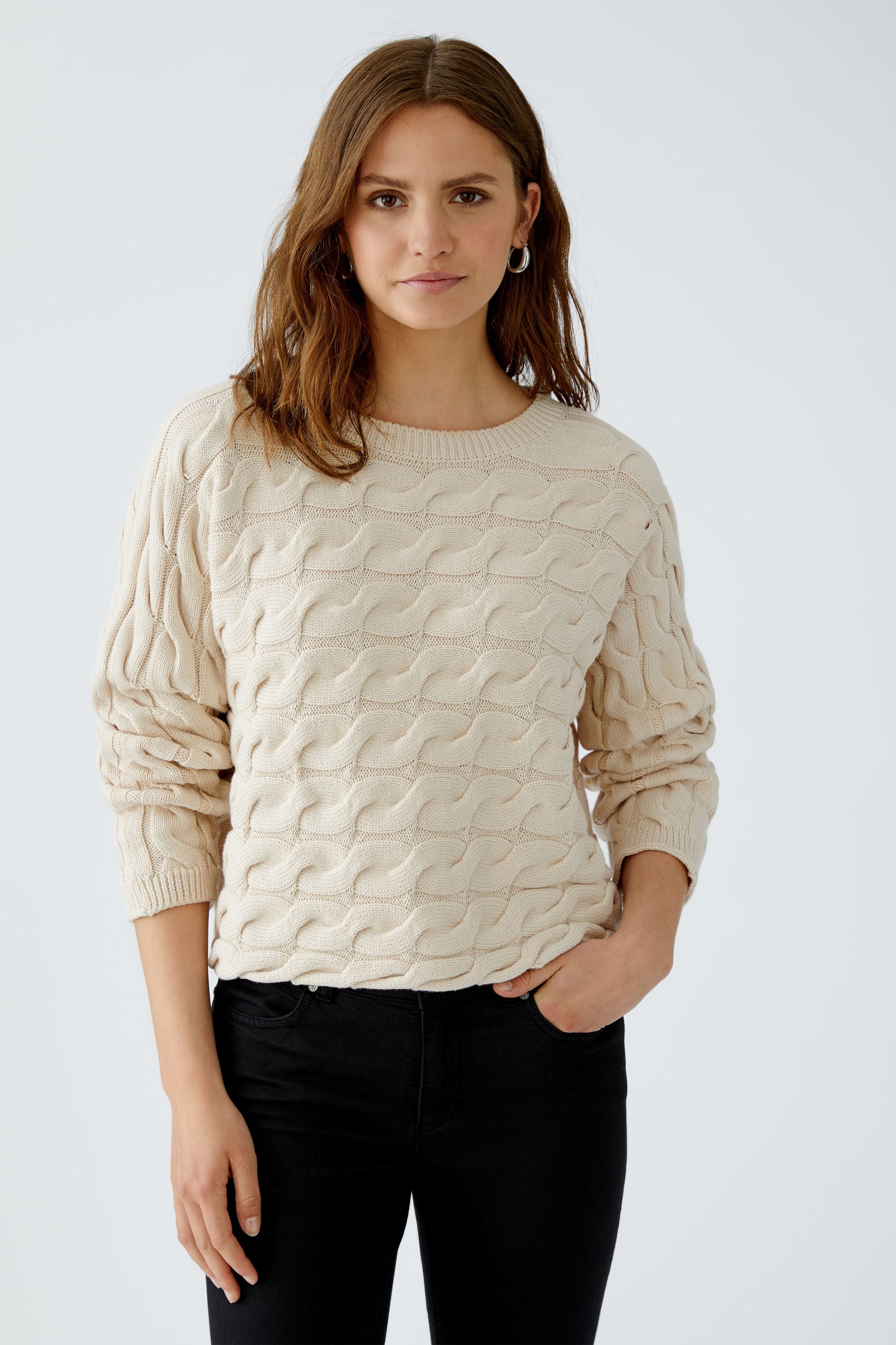 OUI SIRAH Rundhals Pullover mit Zopfmuster