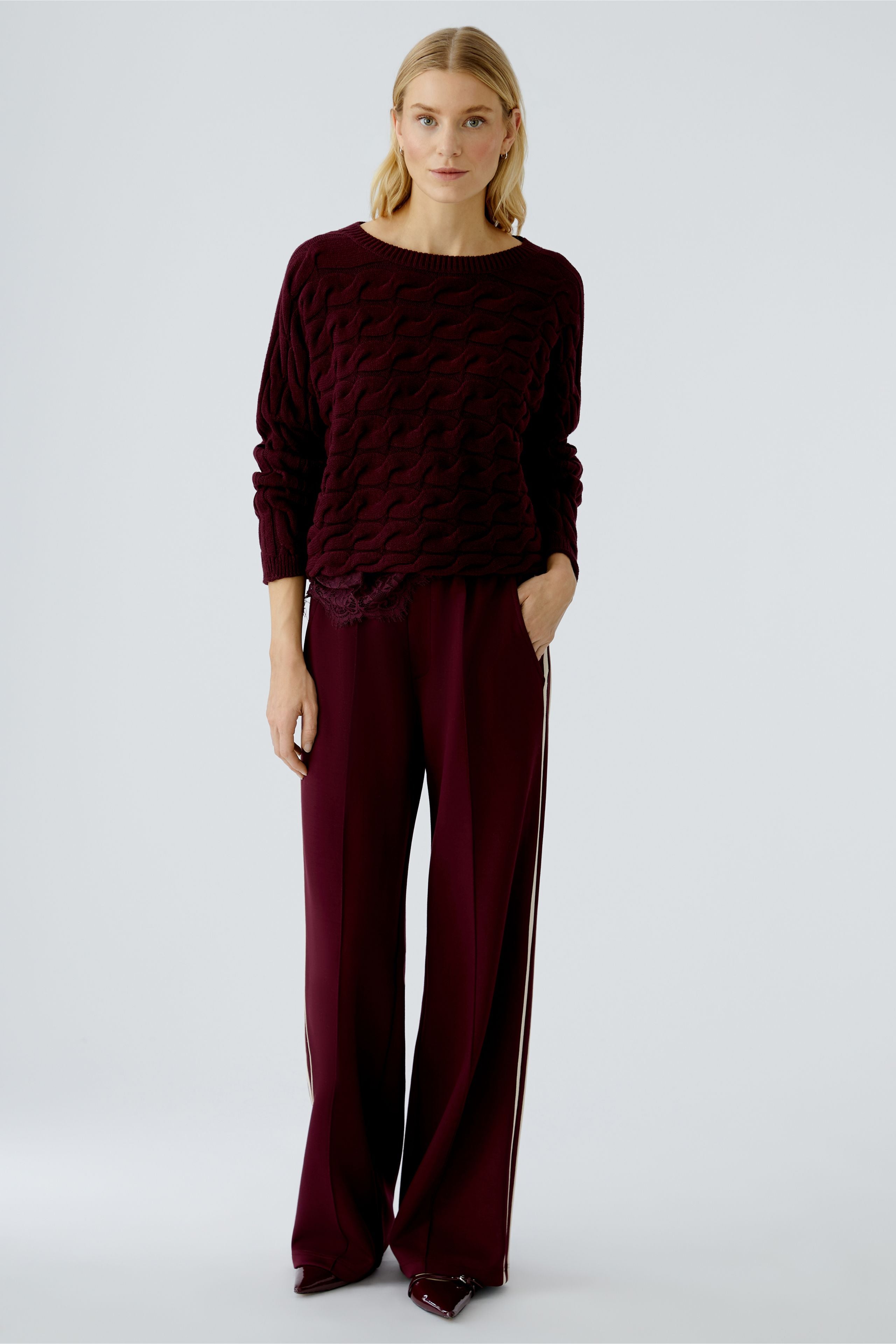 OUI SIRAH Rundhals Pullover mit Zopfmuster