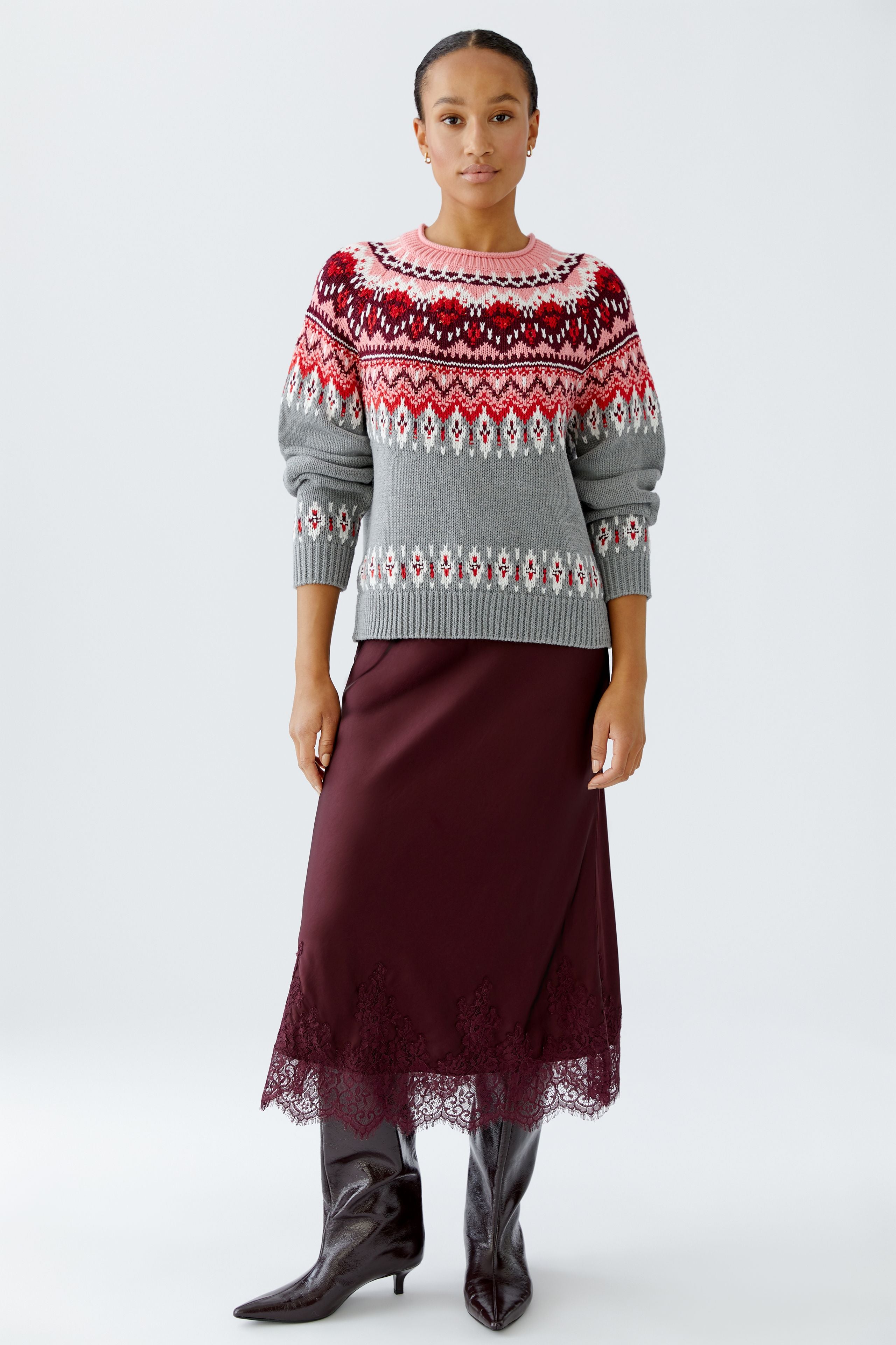 OUI Norweger Pullover mit Schmuckknöpfen und Schlitz im Rücken