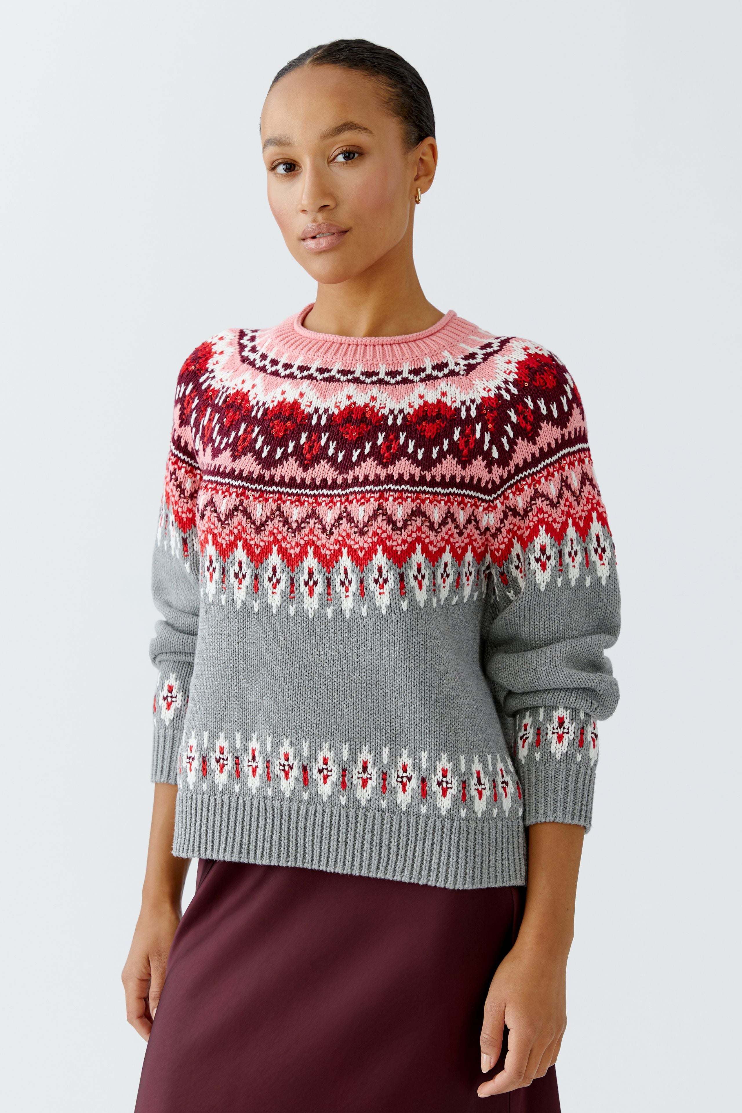 OUI Norweger Pullover mit Schmuckknöpfen und Schlitz im Rücken