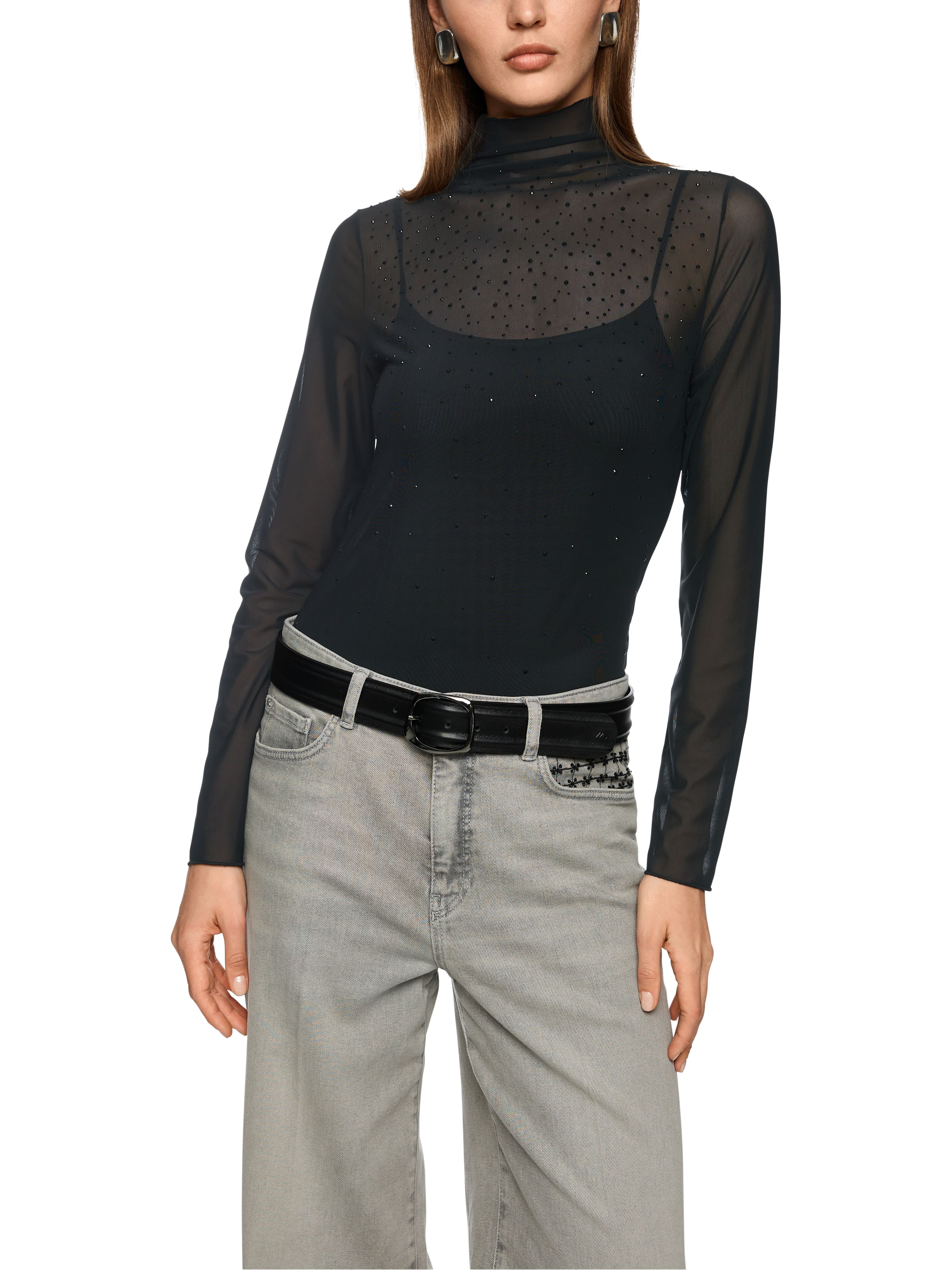 Marc Cain Mesh-Longsleeve mit Hotfixsteinchen