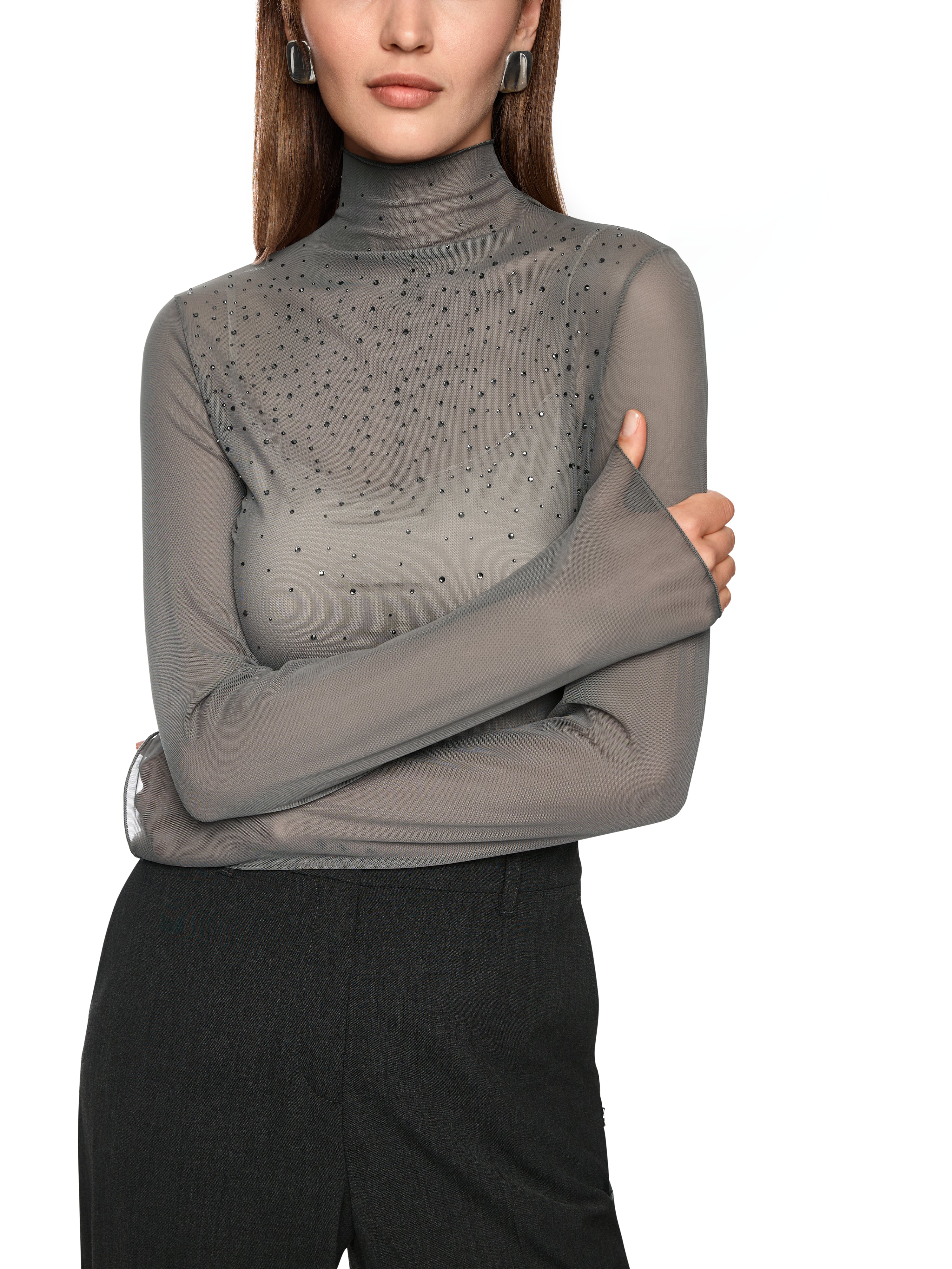 Marc Cain Mesh-Longsleeve mit Hotfixsteinchen