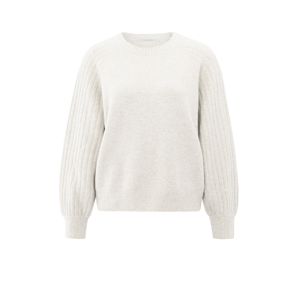 Yaya Strickpullover mit gerippten Ärmeln und Rundhalsausschnitt