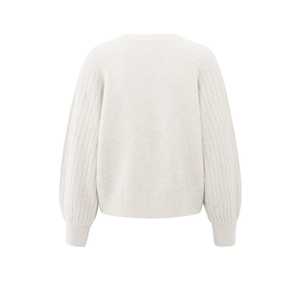 Yaya Strickpullover mit gerippten Ärmeln und Rundhalsausschnitt