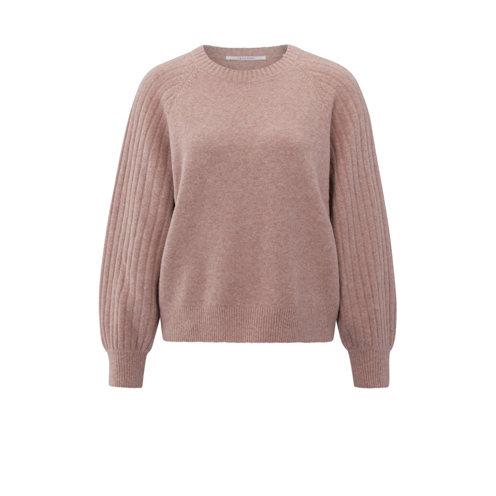 Yaya Strickpullover mit gerippten Ärmeln und Rundhalsausschnitt