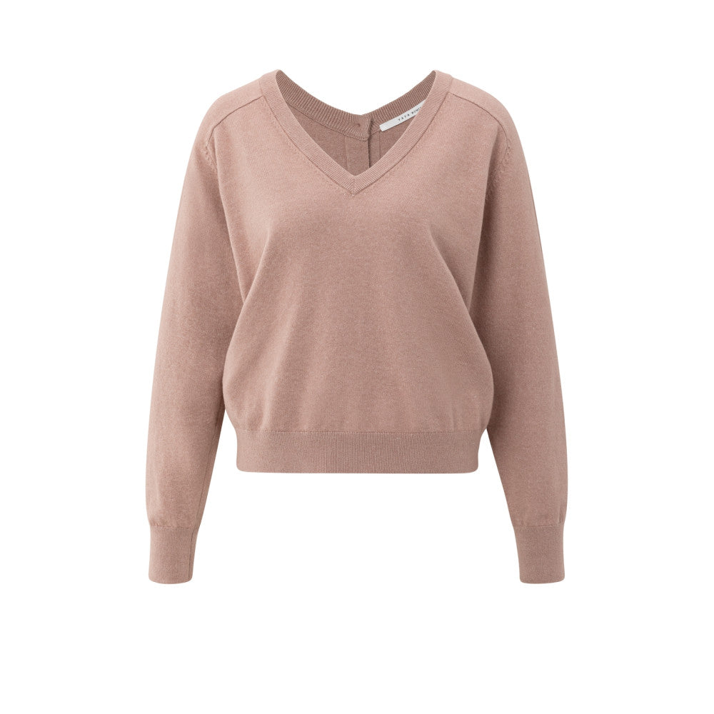 Yaya Pullover mit doppeltem V-Ausschnitt und Knopfdetail hinten