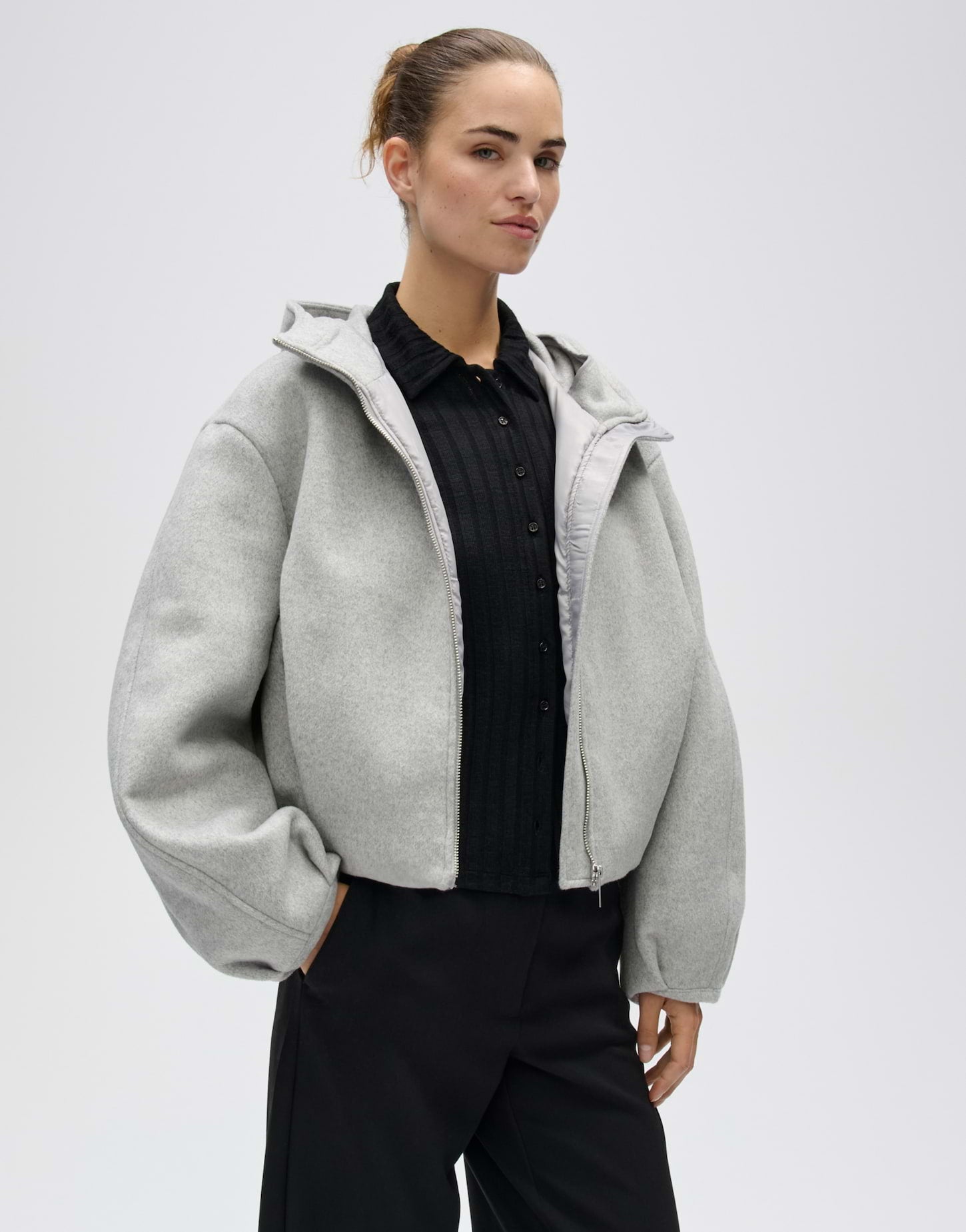 Wattierte Woll Double Jacke im Blouson Stil Regular Fit Halenso