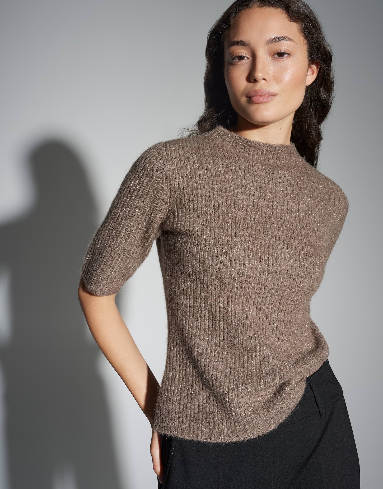 OPUS Slim Rippstrickpullover mit Lurexgarn Pedgi