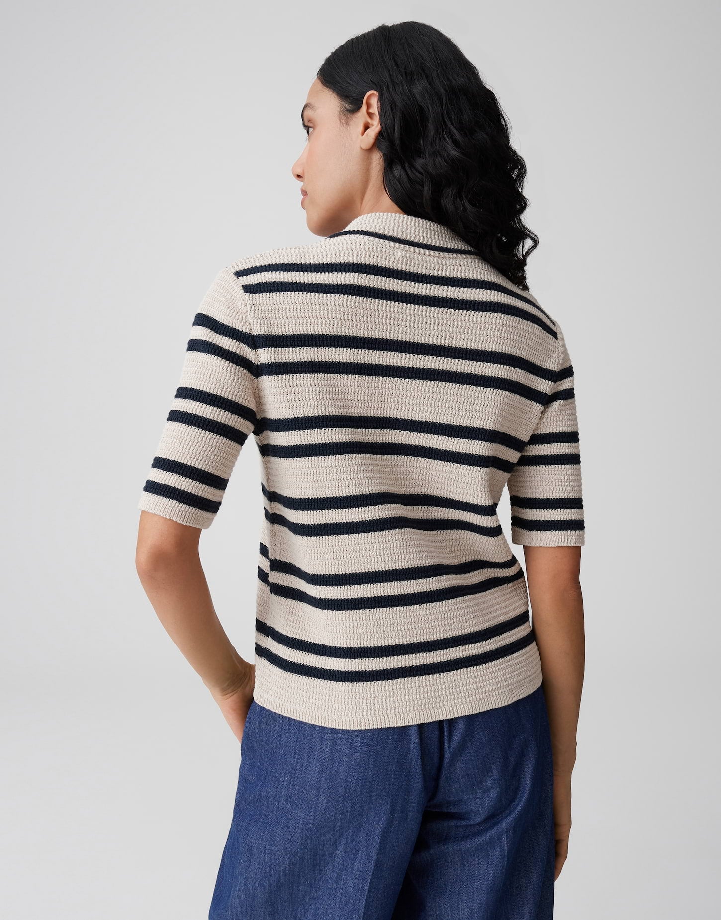 OPUS Gestreifter Strickcardigan in Häkeloptik Slim Fit Dertiny