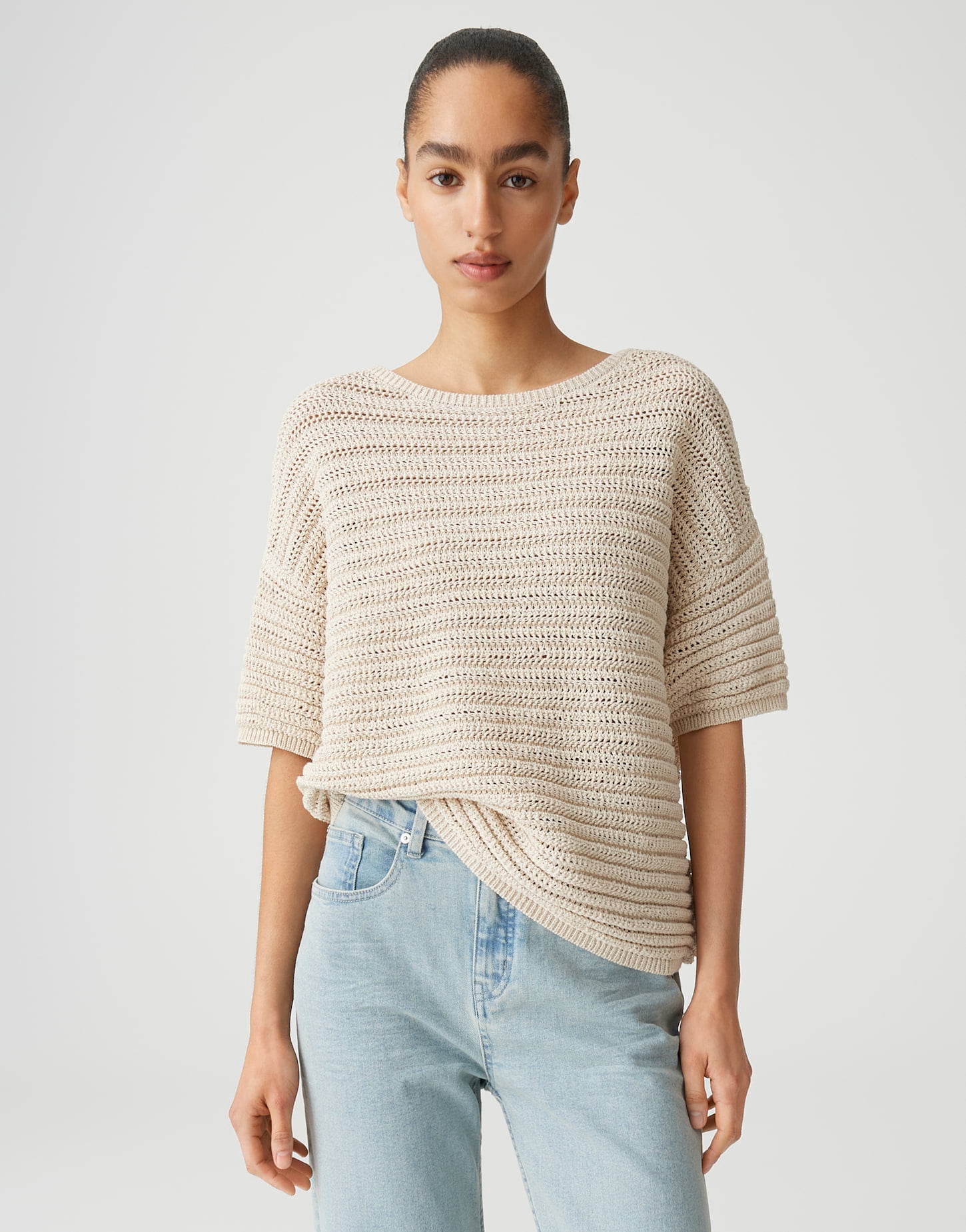 OPUS Strickpullover in Lochstruktur Loose Fit Pinse breath