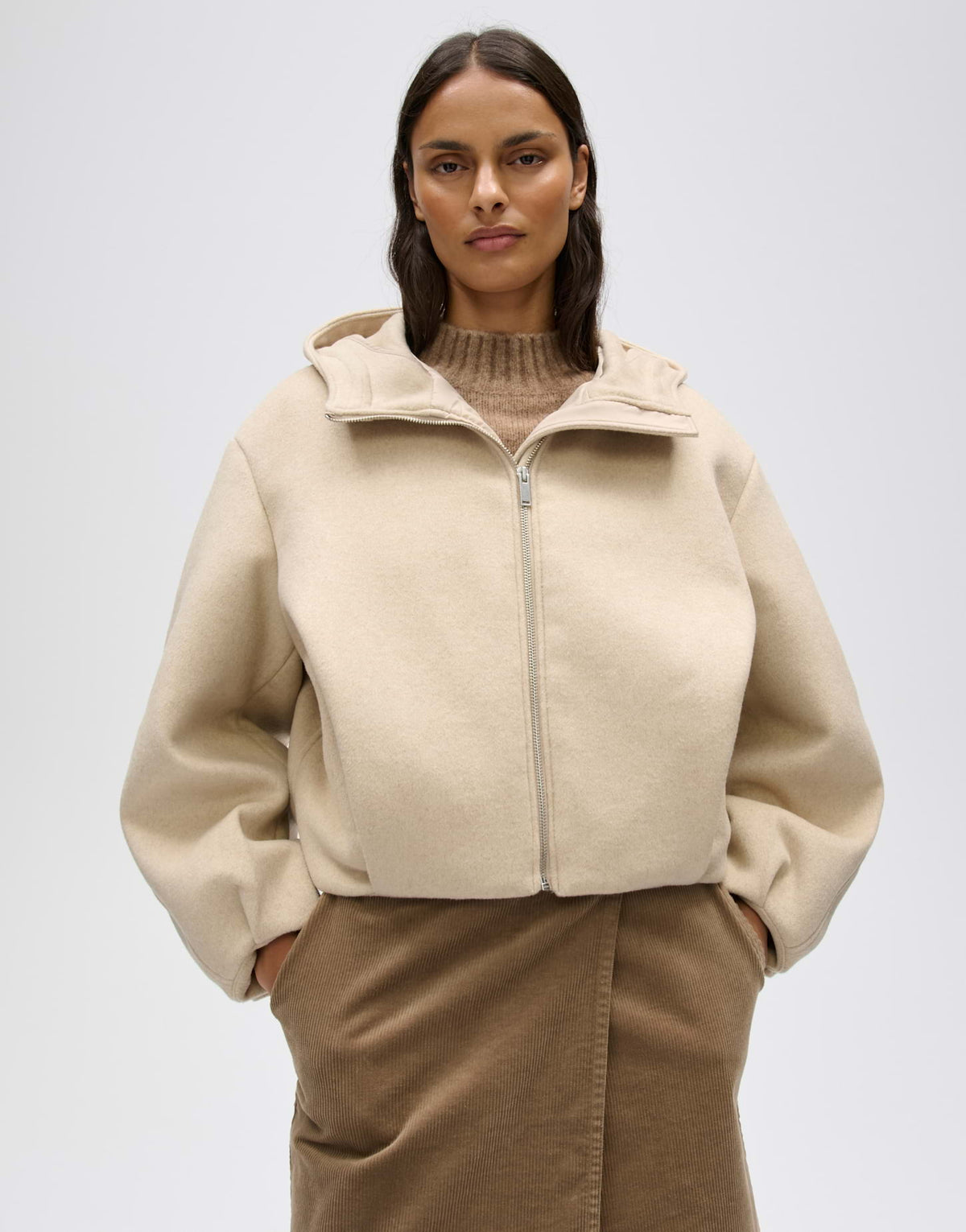Wattierte Woll Double Jacke im Blouson Stil Regular Fit Halenso