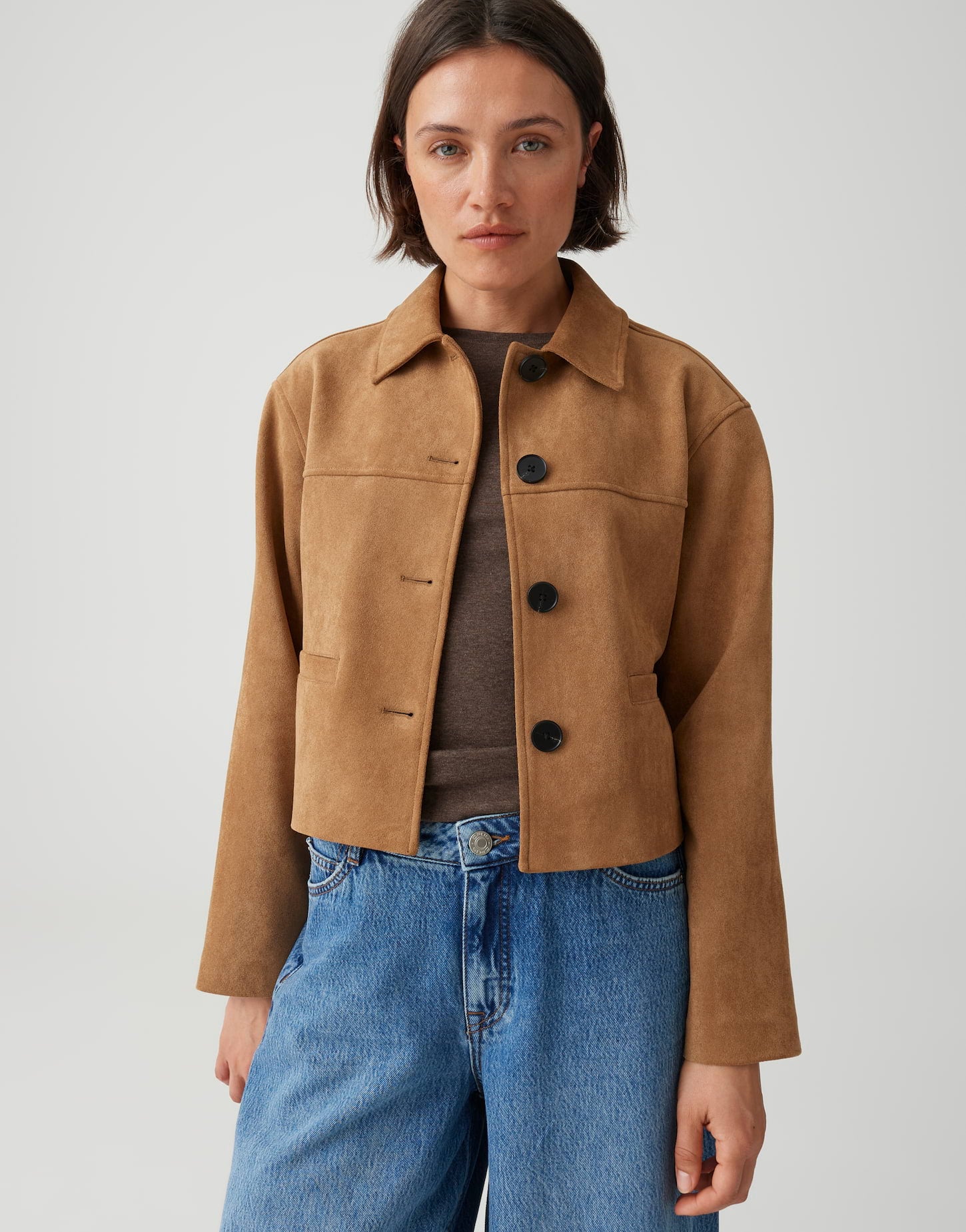 OPUS Boxy Kurzjacke in Velour Optik Henso