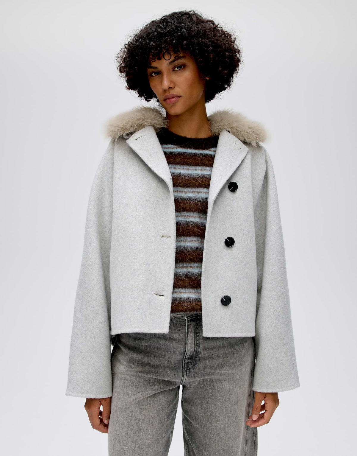 Woll Double Jacke mit abnehmbaren Kragen Regular Fit Hafura