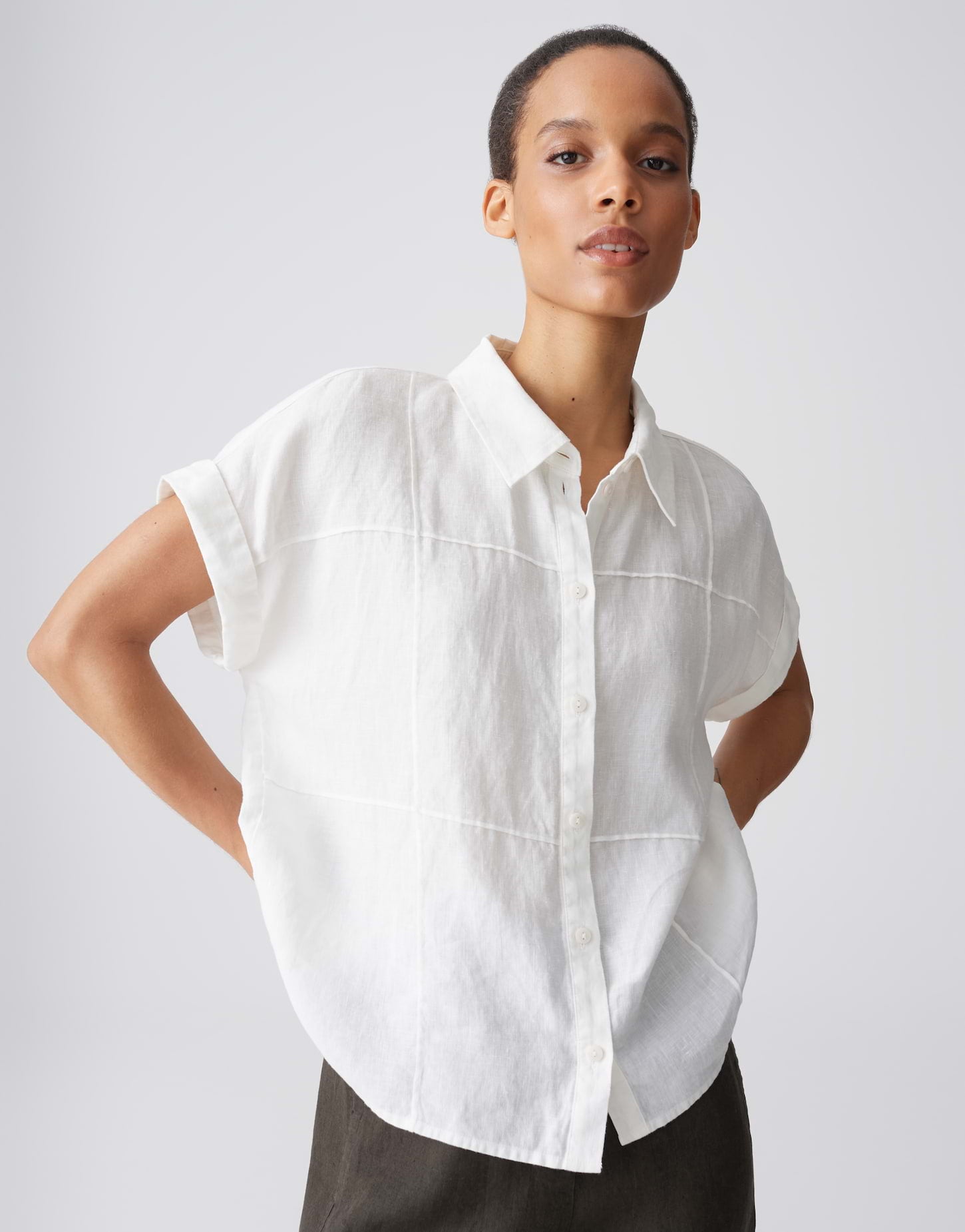 OPUS Leinenbluse mit dreidimensionalen Karo Regular Fit Felila