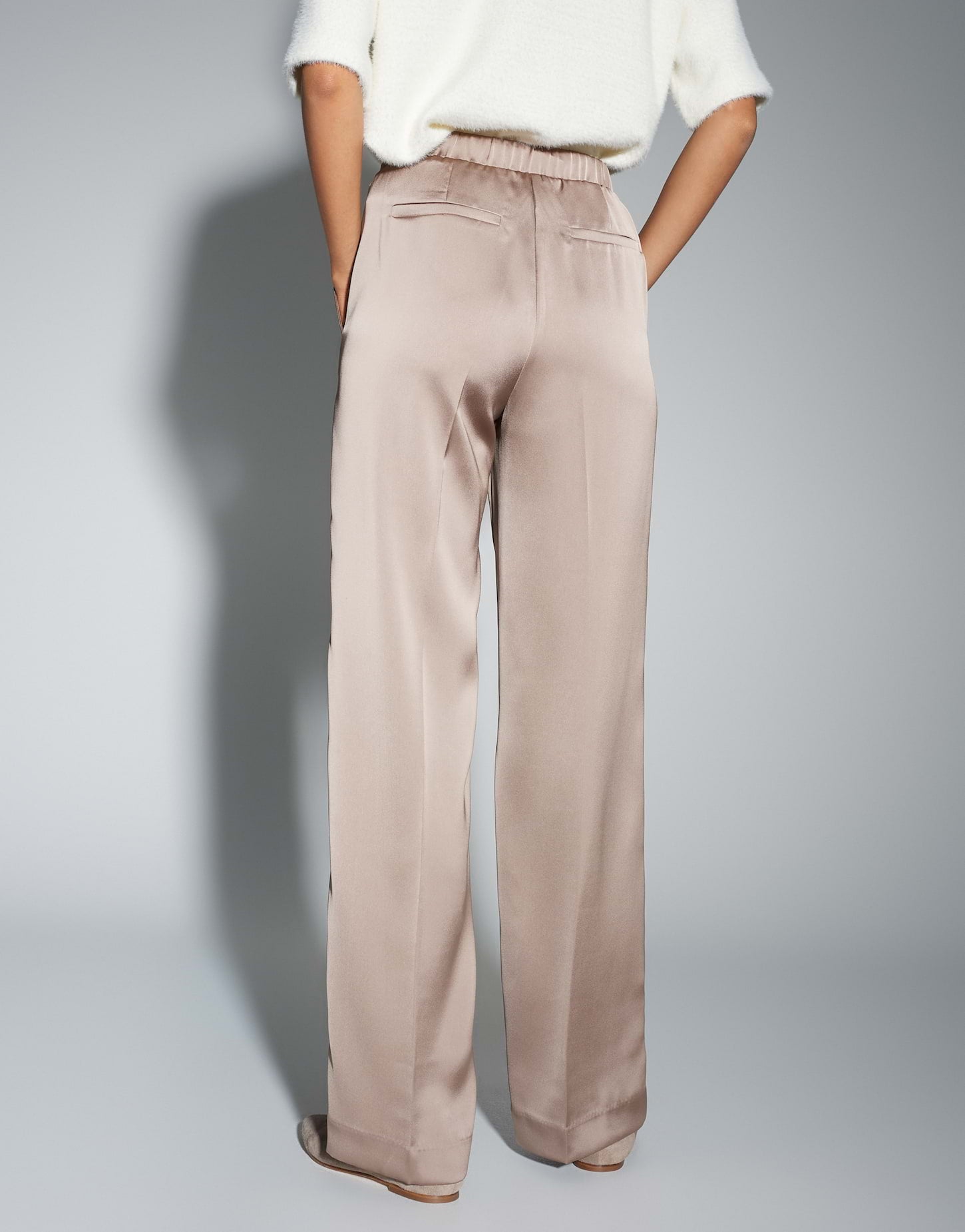 OPUS Wide Leg Pants aus Satin Melane cosmic
