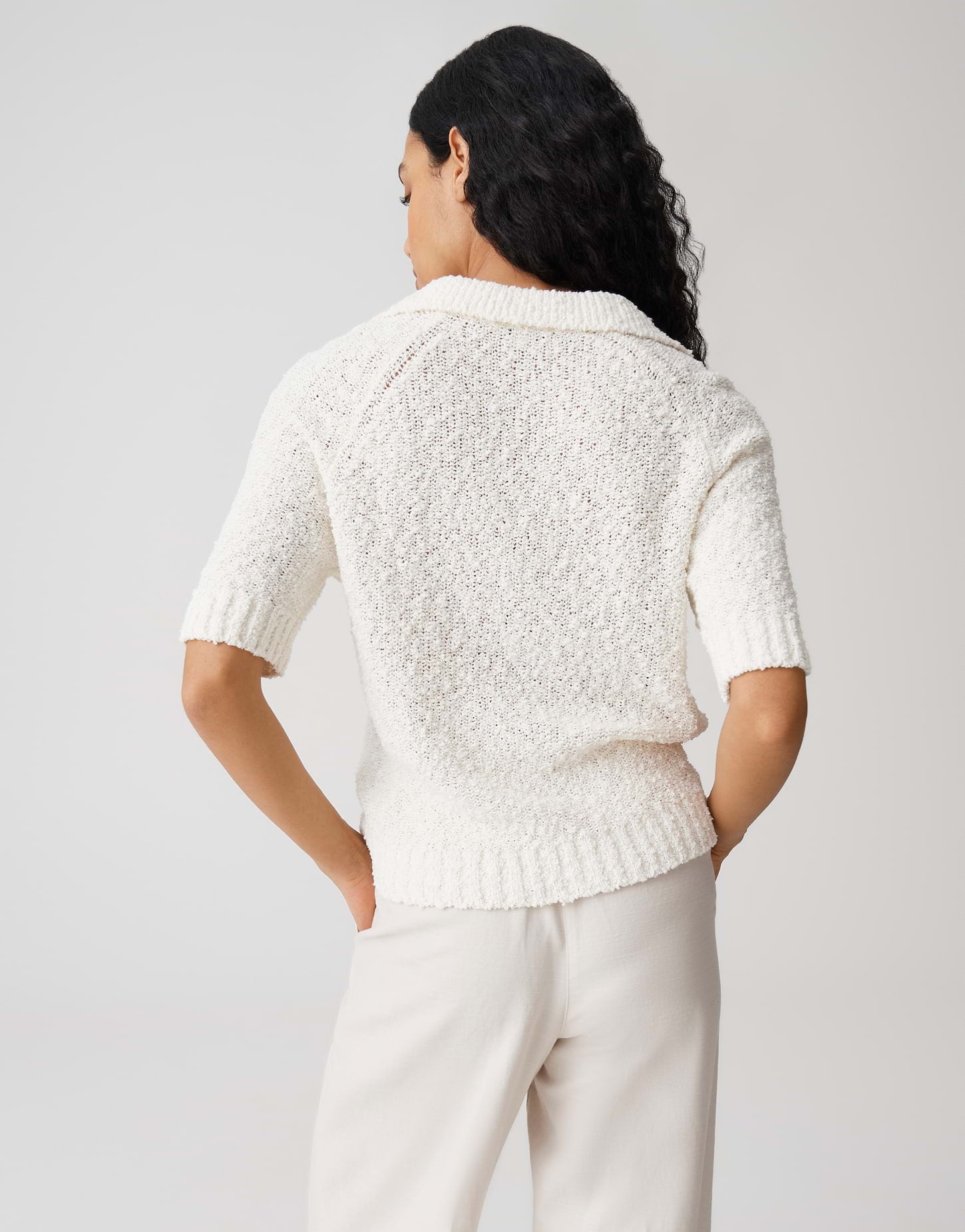 OPUS Kurzarmstricker aus Bouclégarn Slim Fit Posilly