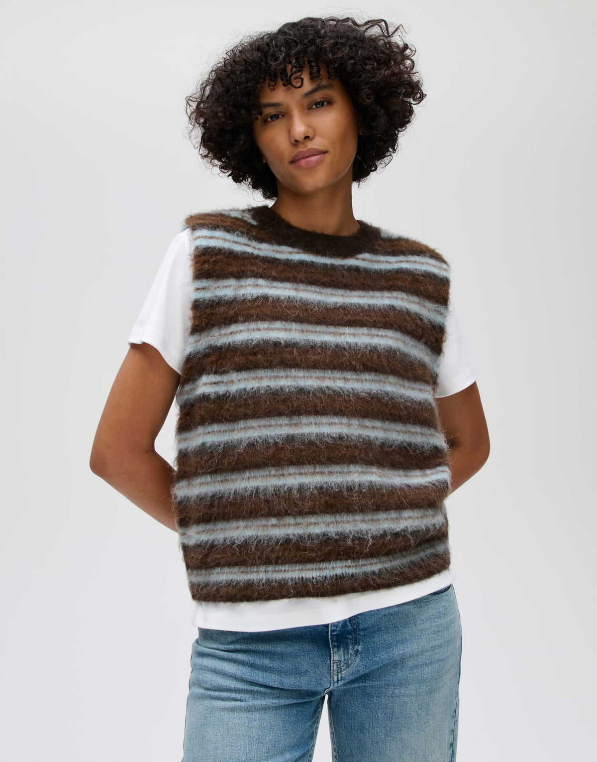 Gestreifter Pullunder aus flauschigem Effektgarn Slim Fit Plema