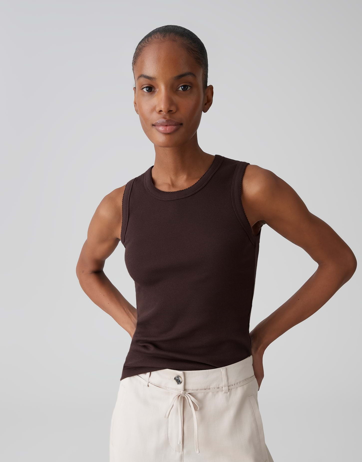 OPUS Tanktop mit femininer Spitzenborte Slim Fit Ilesso scallop