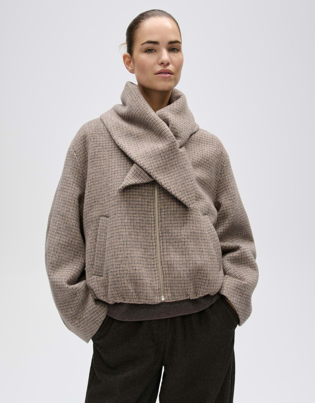 Karierte Kurzjacke mit abnehmbaren Schal Regular Fit Hessina