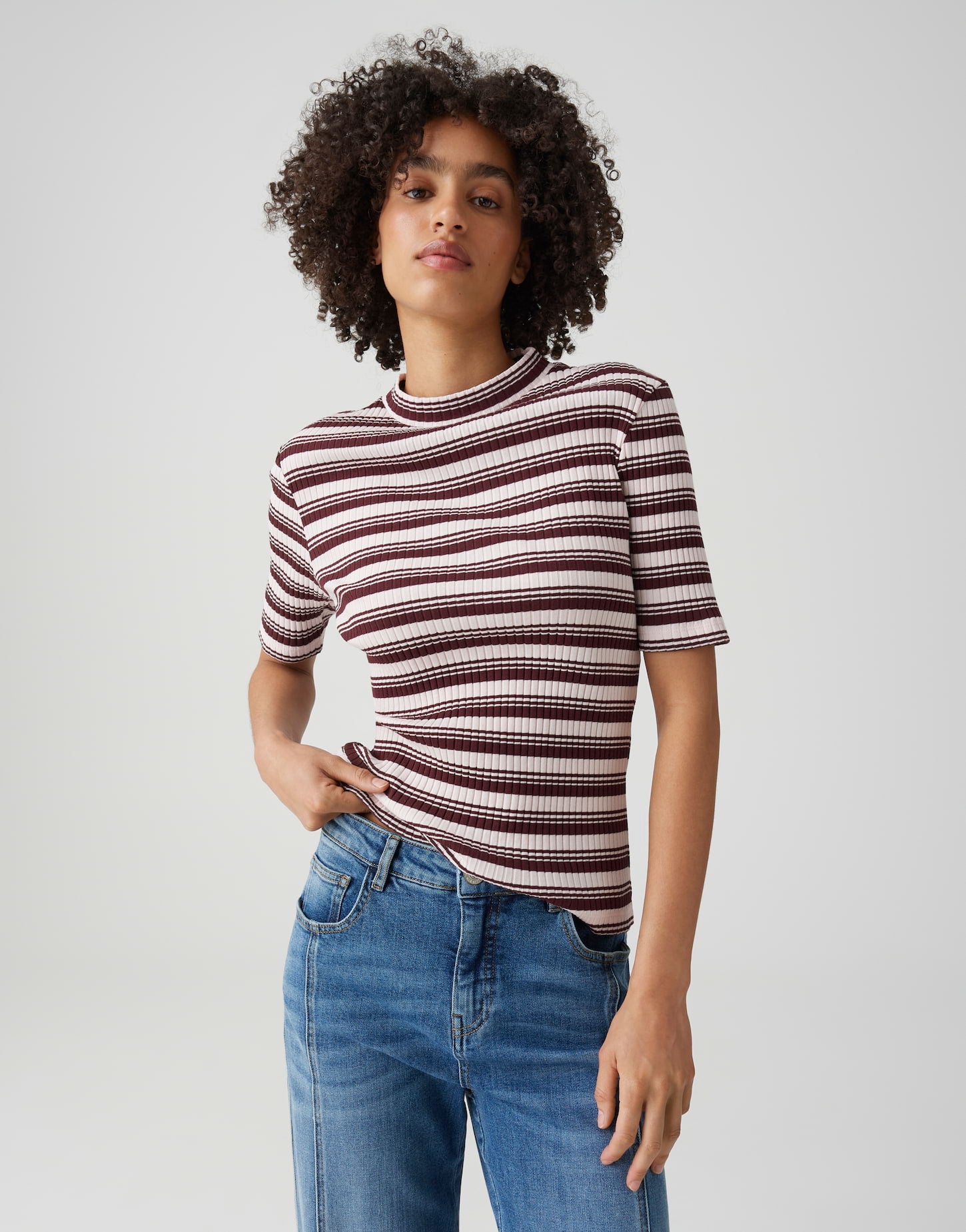 OPUS Gestreiftes Rippshirt Slim Fit Sokira