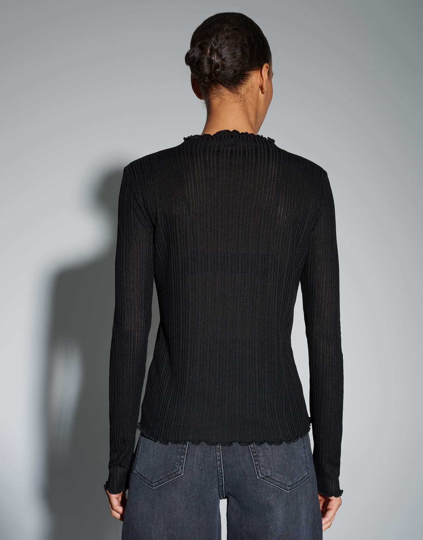 OPUS Slim semitransparentes Longsleeve mit Rippstruktur Sivi