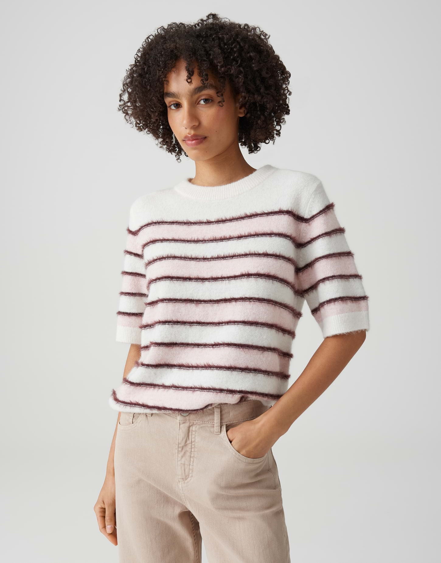 OPUS Kurzarmpullover mit Effektgarn Regular Fit Pimota stripe
