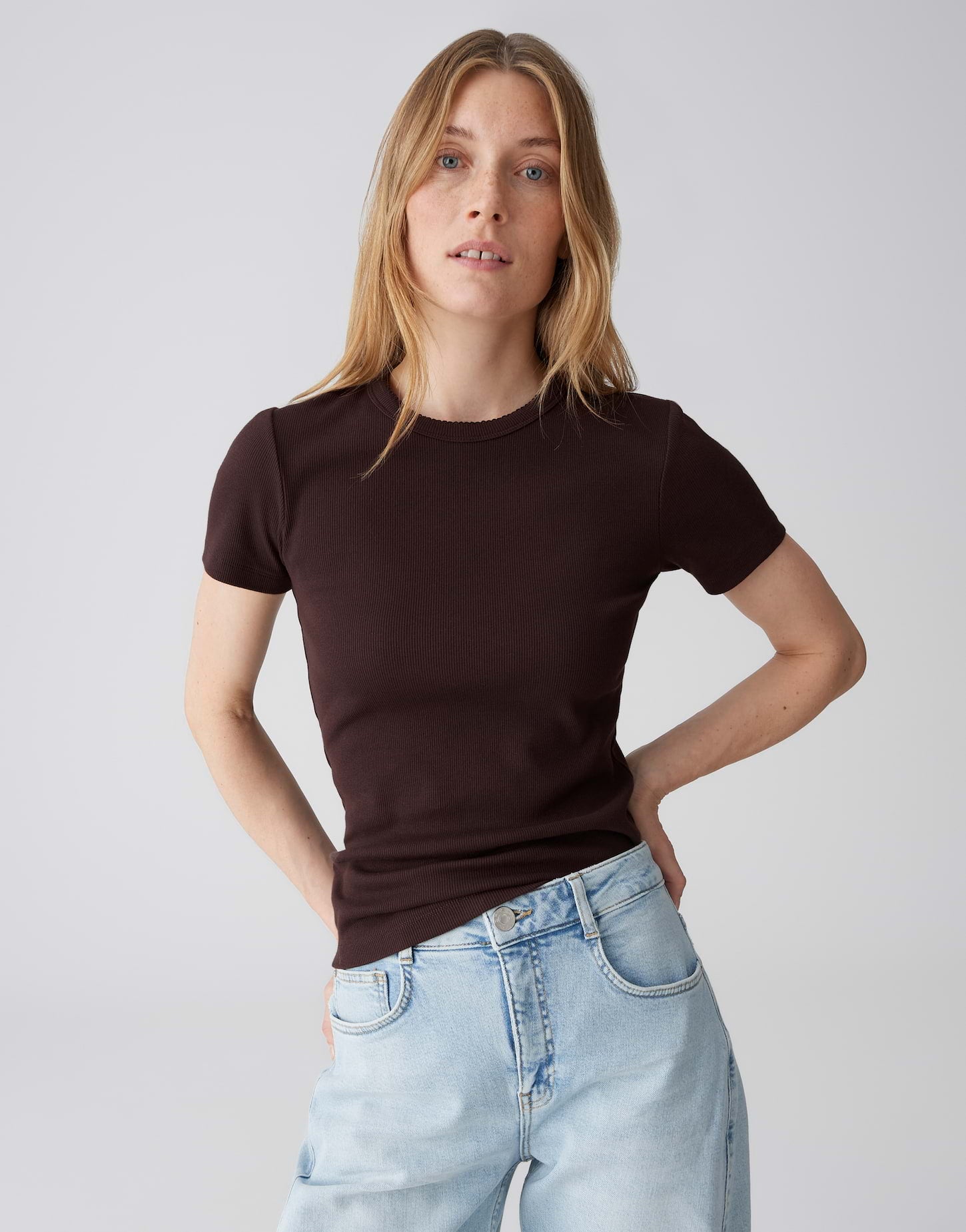 OPUS Basicshirt mit Muschelkante Slim Fit Samuna scallop