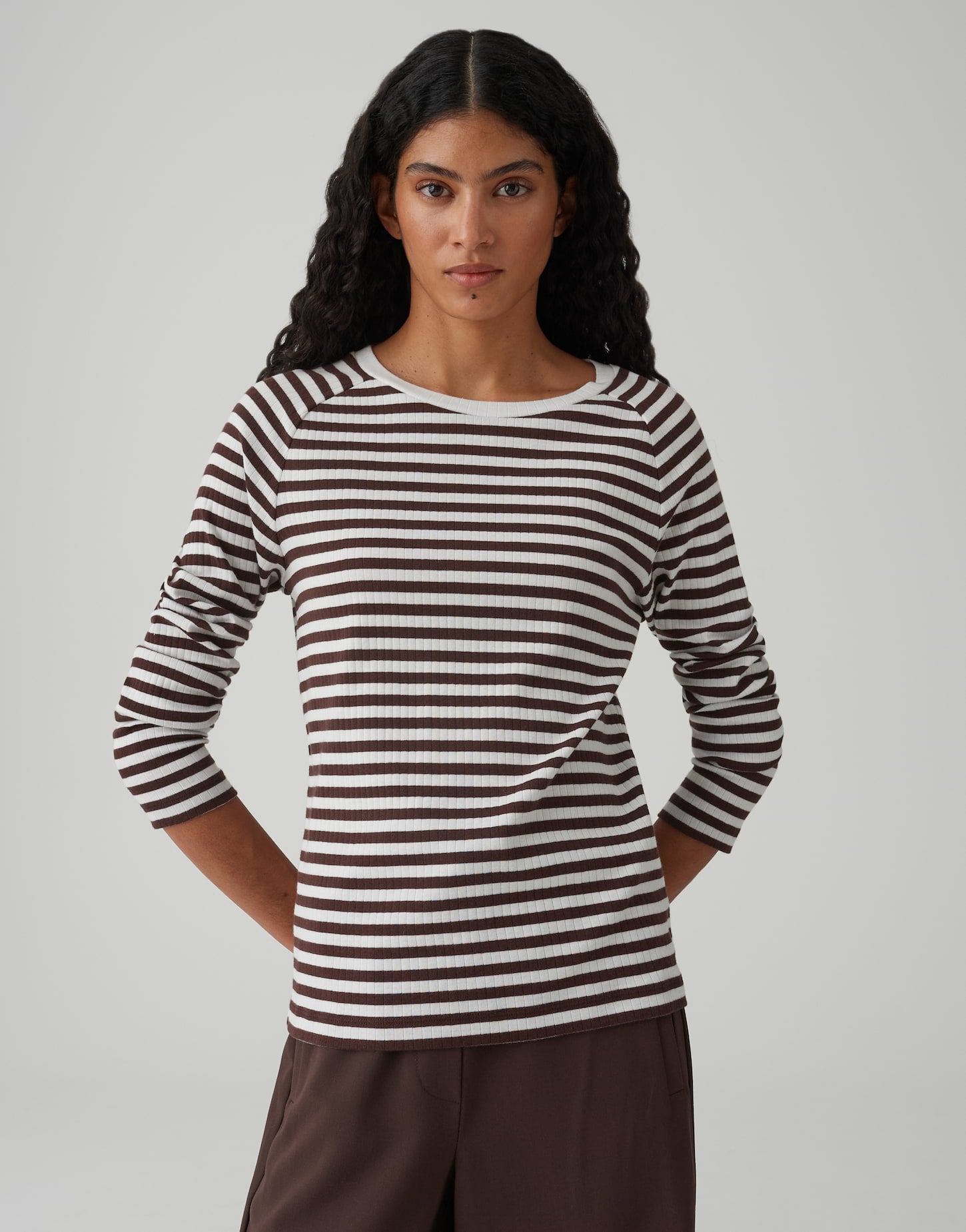 OPUS Longsleeve mit geringeltem Rippjersey Sorka