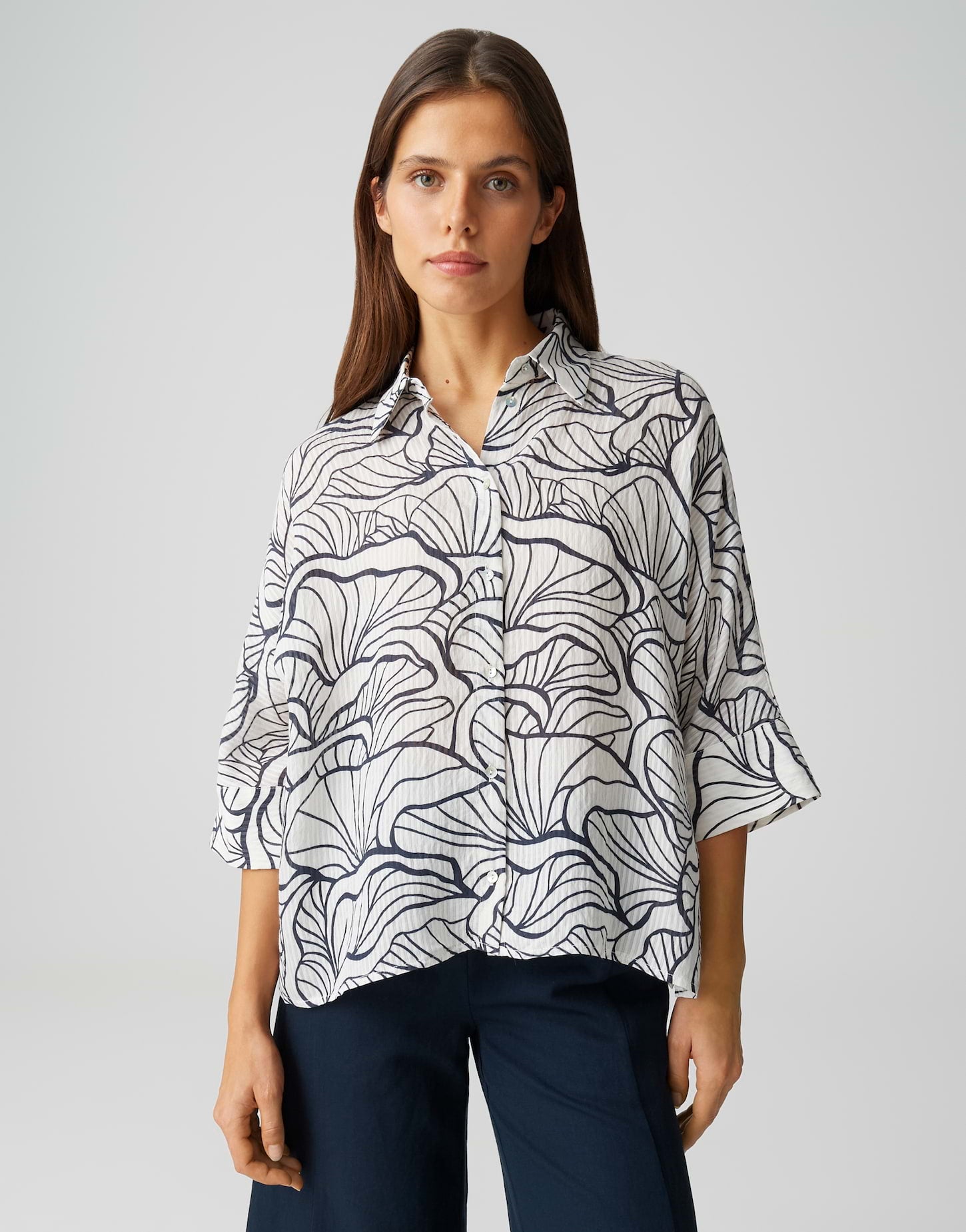 OPUS Printbluse mit feinem Webstreifen Loose Fit Fashell