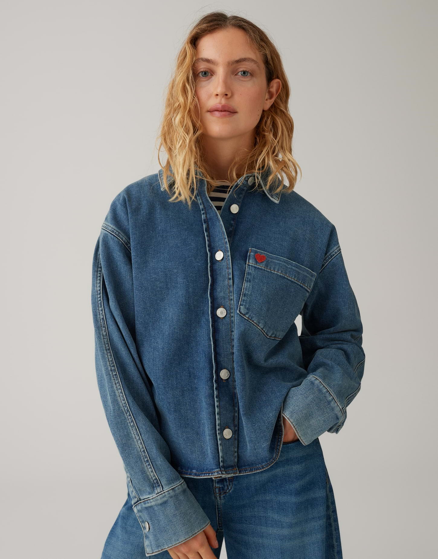 OPUS Jeanshemd mit Herzstickerei Regular Fit Falentine